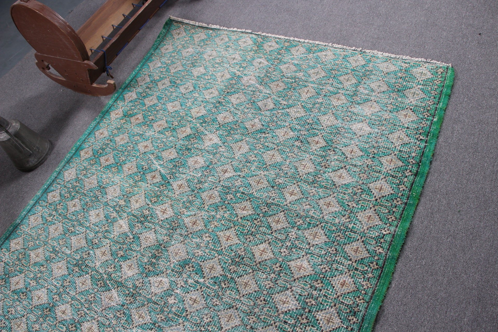 Yün Halı, Vintage Halılar, Yeşil Zemin Halısı, Türk Halısı, Yatak Odası Halısı, 4.9x7.7 ft Alan Halısı, Alan Halıları, Oturma Odası Halısı, Dekoratif Halılar