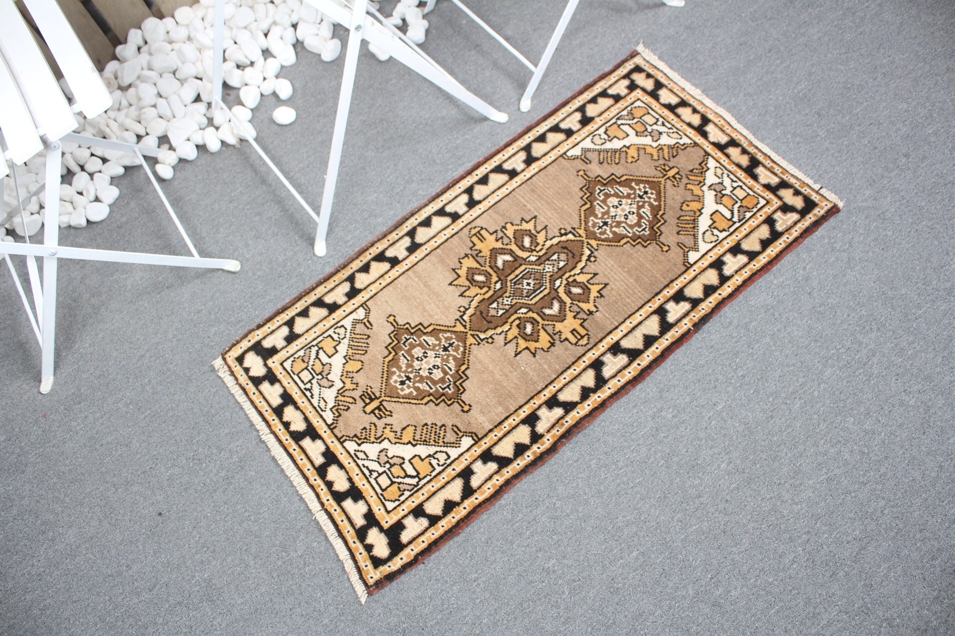 Vintage Rug, Turkish Rugs, 1.7x3.3 ft Small Rug, Car Mat Rug, Kitchen Rugs, Brown Antique Rugs, Cute Rug, Wall Hanging Rug, Anatolian Rug