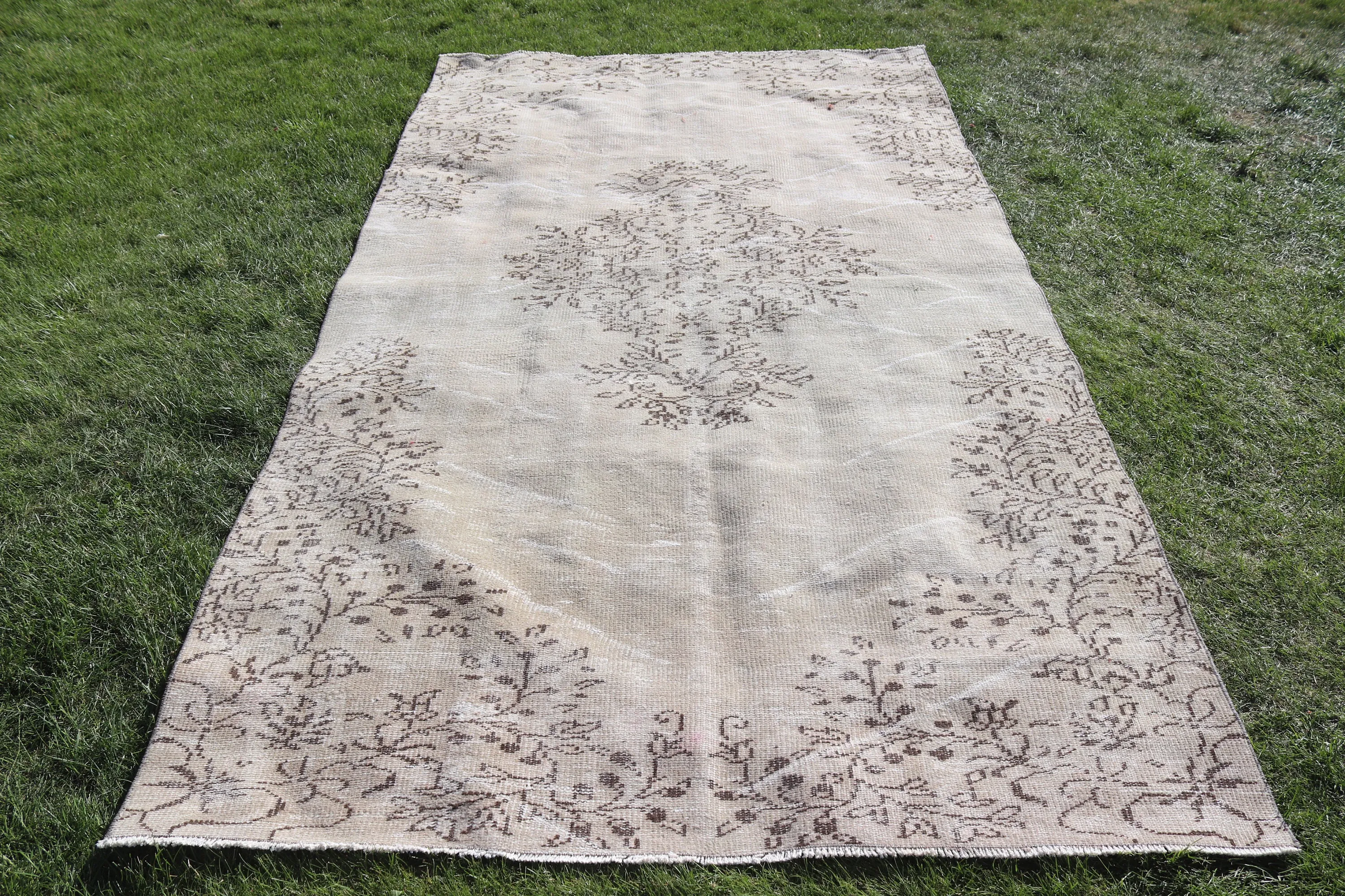 Vintage Halı, Türk Halıları, Lüks Halılar, Büyük Vintage Halı, Bej Oushak Halı, Oryantal Halı, Büyük Oushak Halı, 5,2x9,6 ft Büyük Halı, Boho Halı