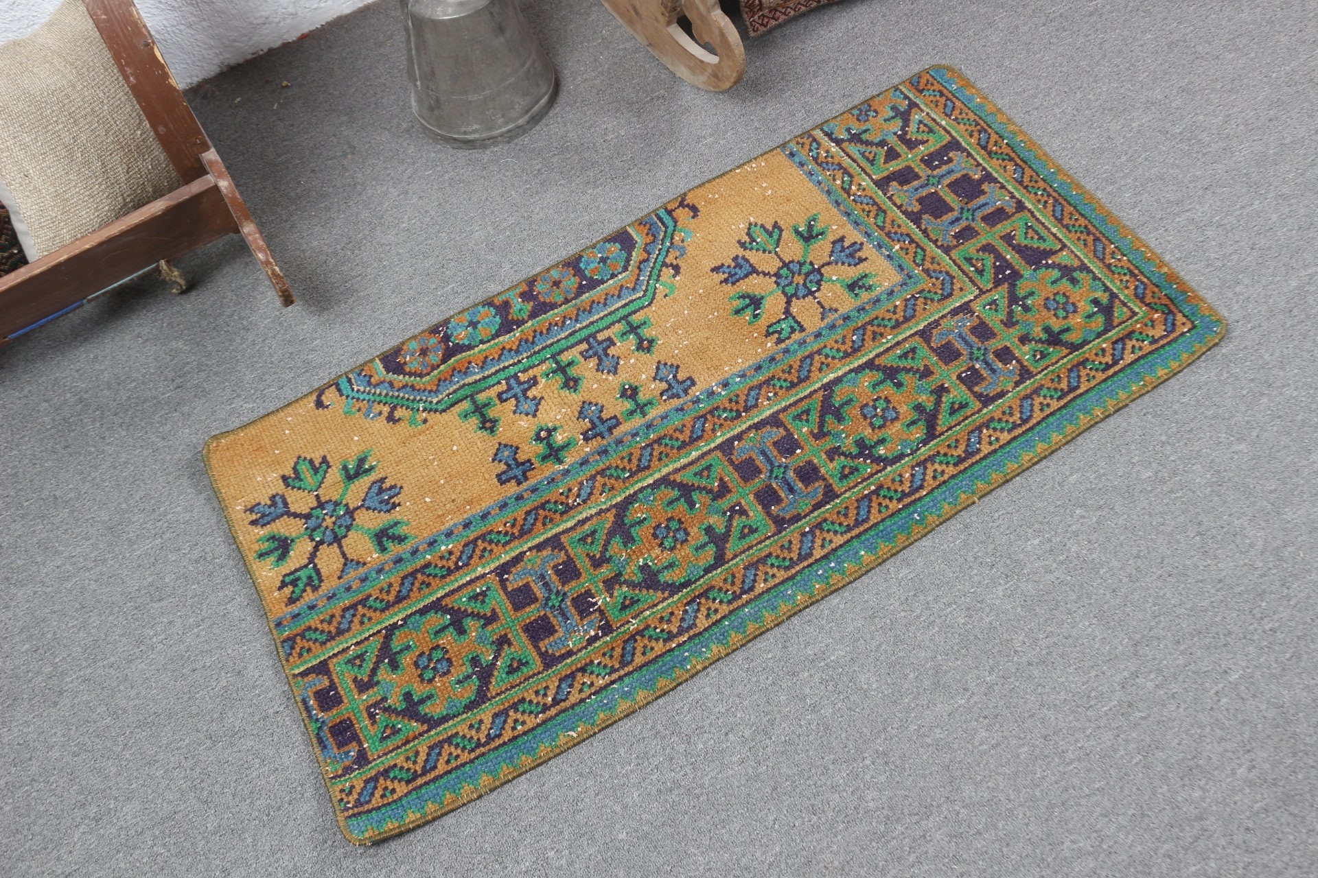 Bathroom Rug, Art Rug, Turkish Rug, Orange Anatolian Rugs, 1.9x3.5 ft Small Rugs, Bedroom Rug, Floor Rugs, Rugs for Kitchen, Vintage Rug