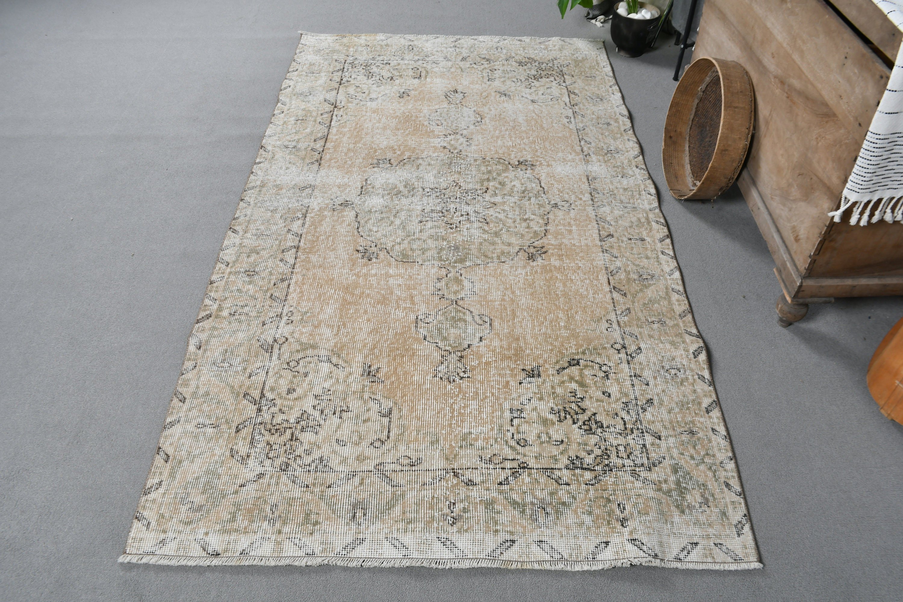 Rugs for Indoor, Beige Wool Rugs, Vintage Rug, Turkish Rug, Bedroom Rug, Floor Rugs, Oushak Rug, Antique Rug, 3.9x6.8 ft Area Rugs