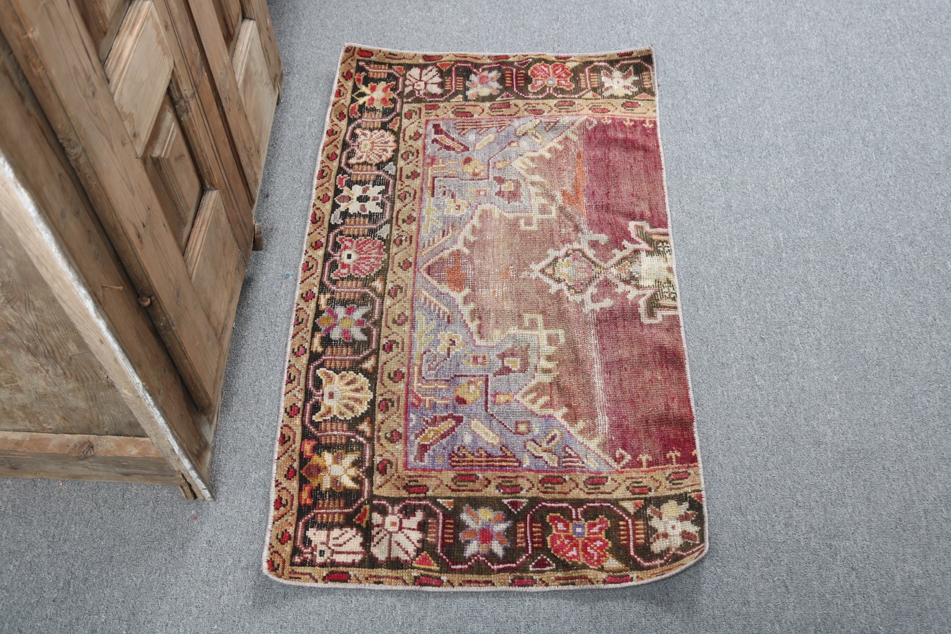 Vintage Halı, Türk Halısı, Mutfak Halısı, Boho Halısı, Mor 2x3,4 ft Küçük Halılar, Antika Halılar, Küçük Vintage Halılar, Giriş Halıları