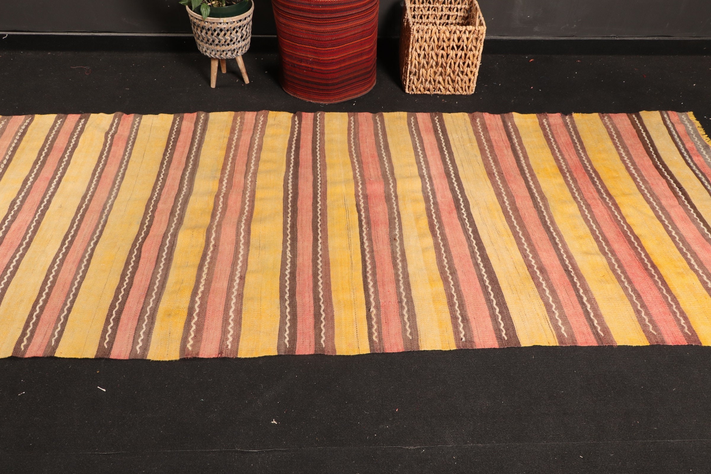 Hallway Rugs, Rugs for Hallway, Kitchen Rug, Kilim, Vintage Rugs, Turkish Rug, Yellow  3.7x9.9 ft Runner Rug