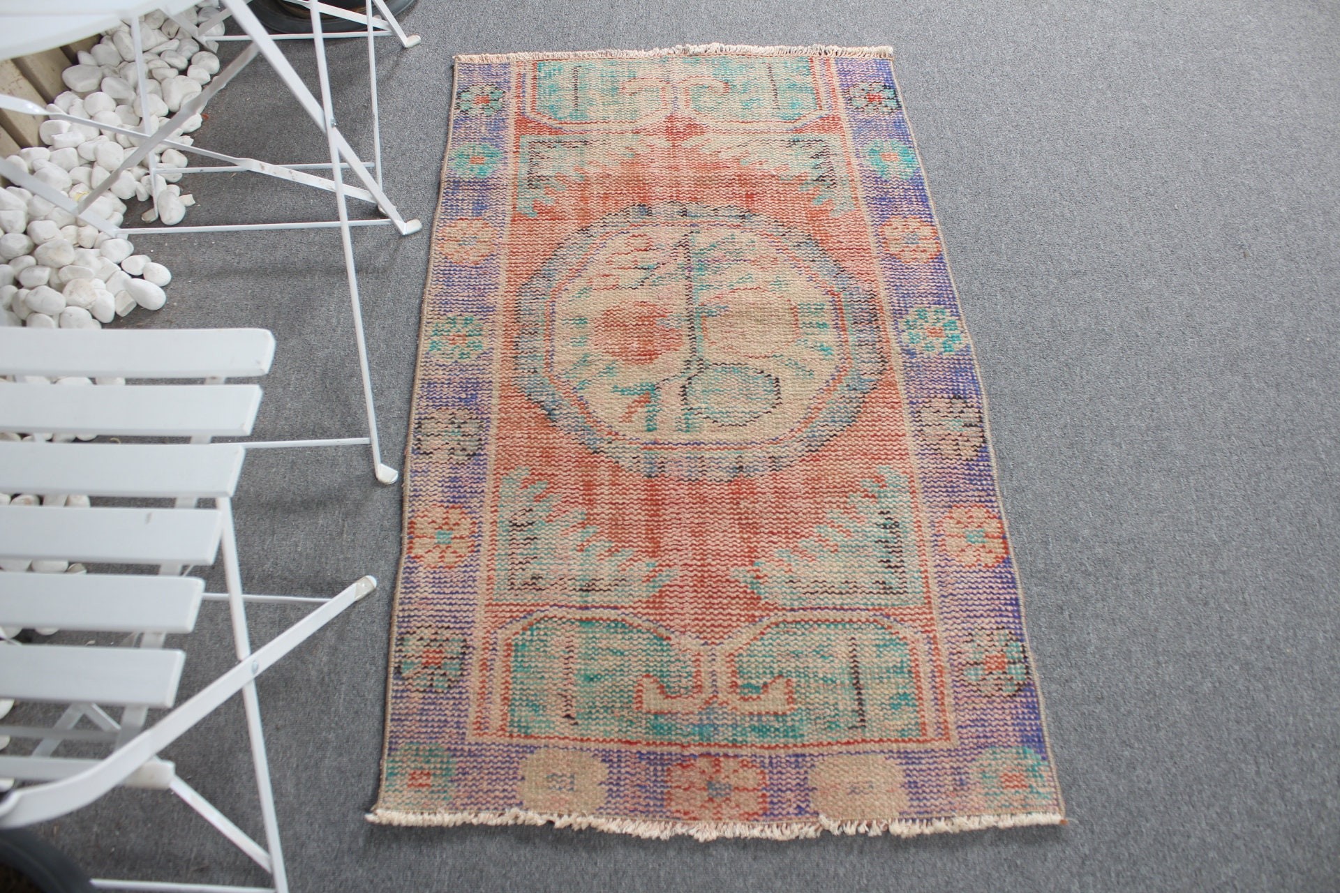 Oushak Rug, 2.5x4.2 ft Small Rug, Vintage Rugs, Turkish Rug, Orange Wool Rug, Oriental Rug, Wall Hanging Rug, Bath Rug, Rugs for Car Mat