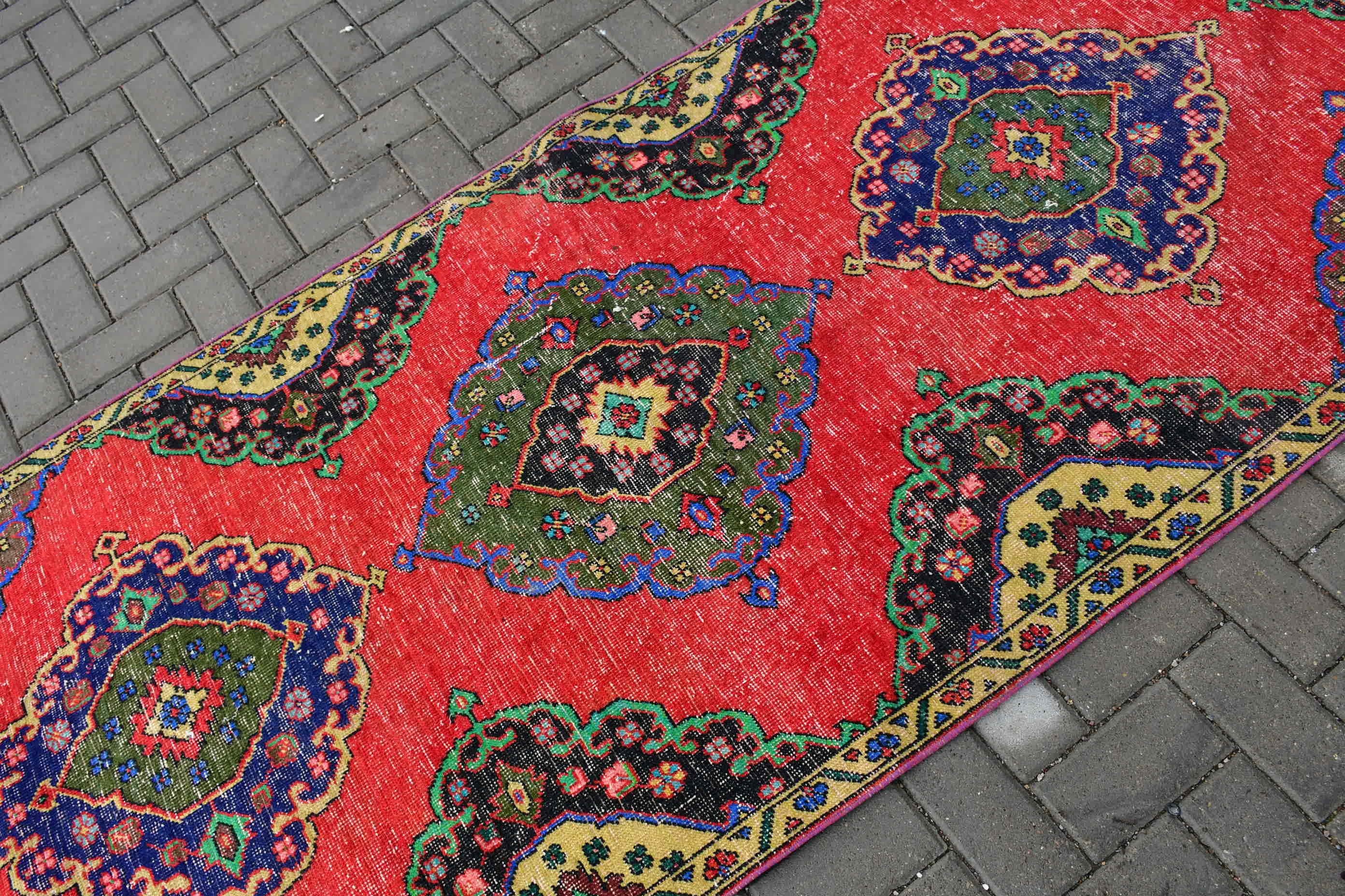 Moroccan Rug, 3.5x11.9 ft Runner Rugs, Stair Rug, Turkish Rug, Bohemian Rug, Rugs for Kitchen, Oushak Rug, Vintage Rug, Red Floor Rugs