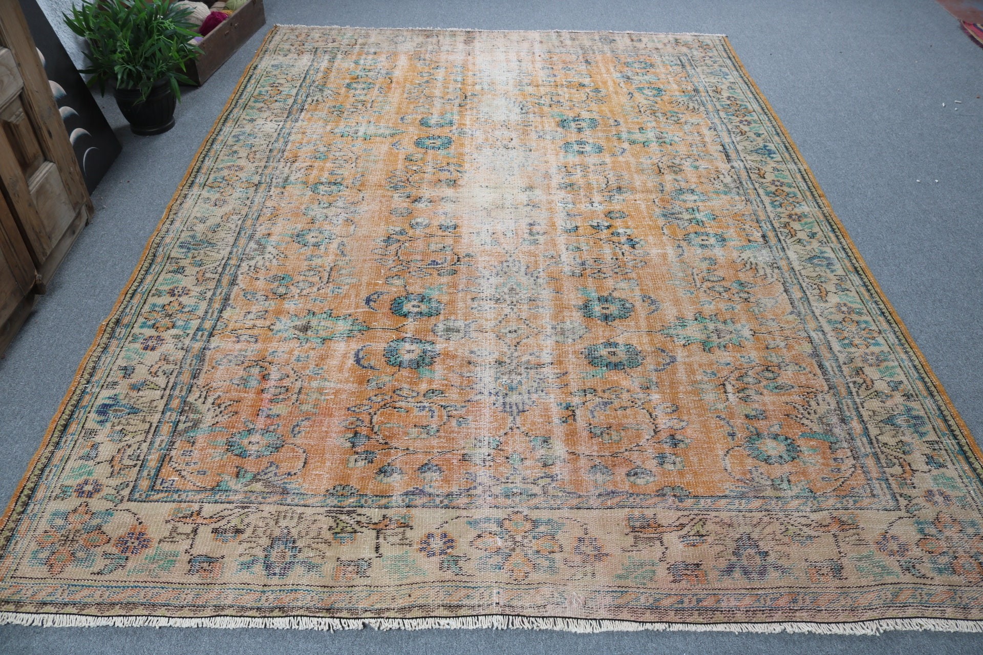 6.8x9.6 ft Büyük Halı, Vintage Halı, Türk Halısı, Oturma Odası Halıları, Antika Halı, Yemek Odası Halısı, Sarı Antika Halı, Yatak Odası Halıları, Yer Halısı