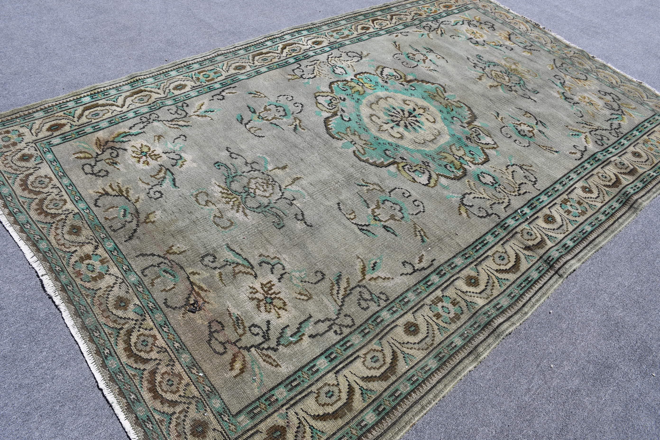 Floor Rug, Salon Rug, Anatolian Rug, Turkish Rugs, Vintage Rug, Rugs for Salon, Dining Room Rug, 6x9.6 ft Large Rugs, Green Anatolian Rug