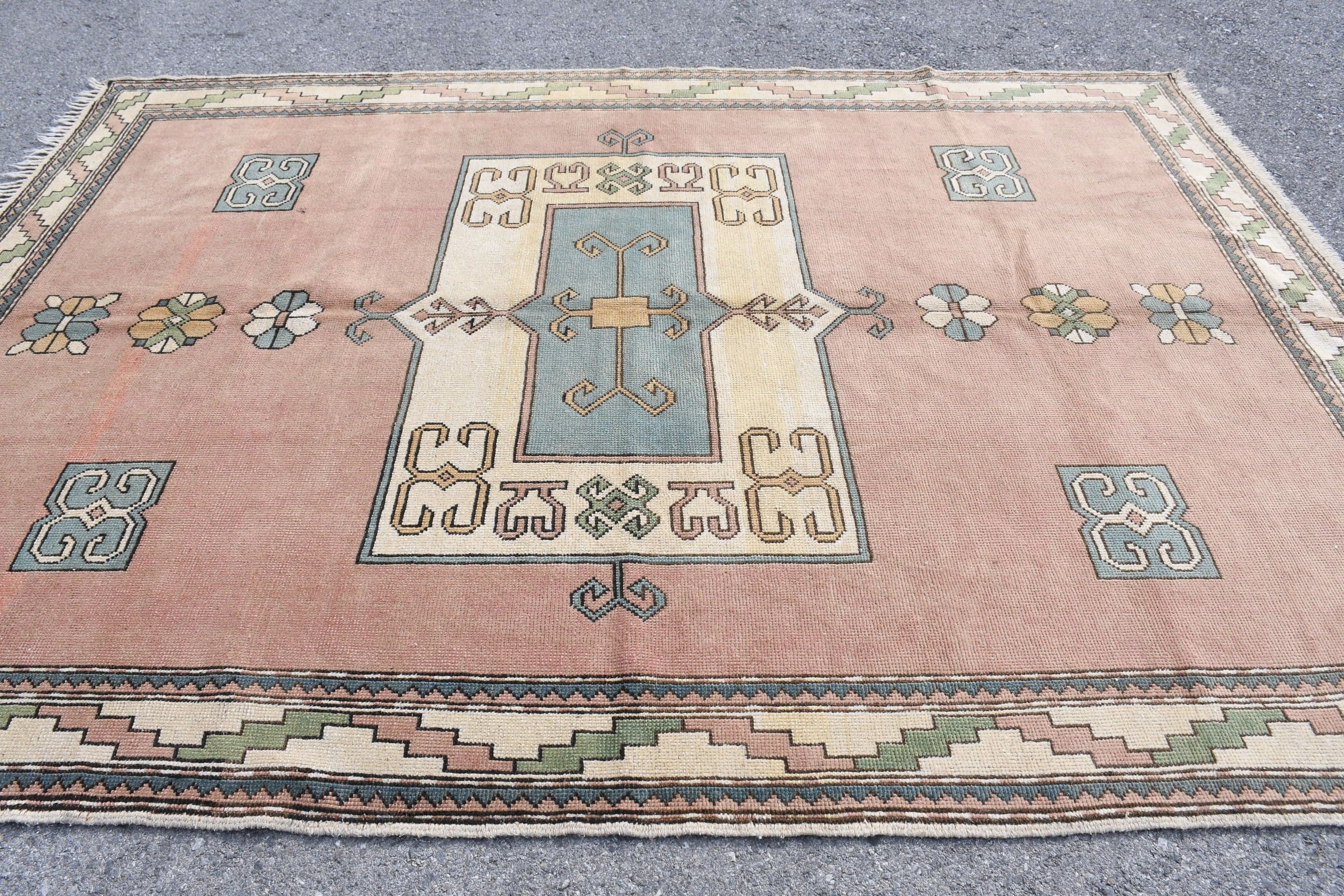 Turkish Rug, Oriental Rugs, Custom Rug, Bedroom Rug, Salon Rugs, 6.9x9.6 ft Large Rug, Vintage Rugs, Pink Bedroom Rugs, Living Room Rug