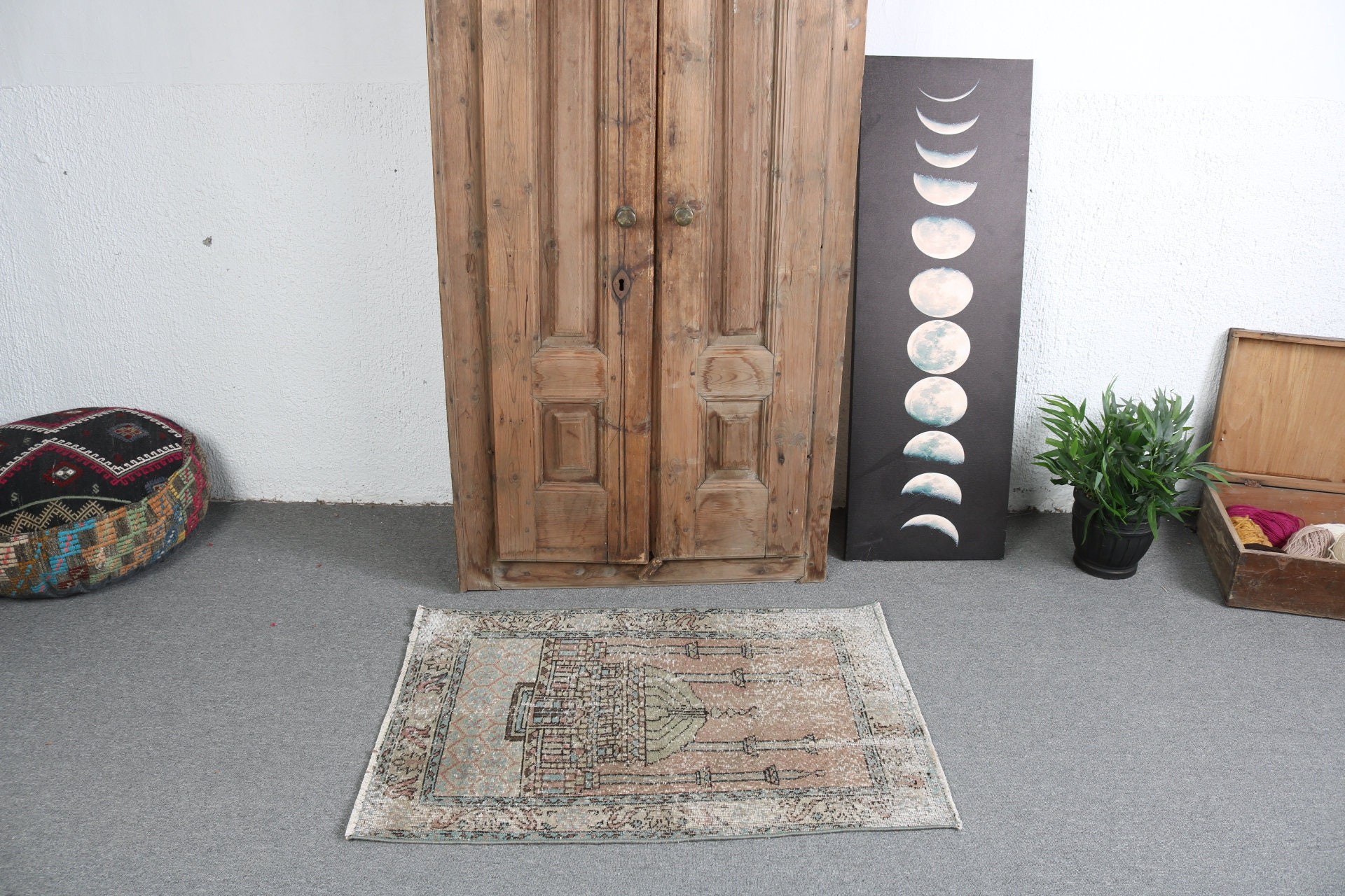 Bohem Halı, Çocuk Halısı, Yatak Odası Halısı, Vintage Halı, Kahverengi Geometrik Halı, Fas Halısı, Geometrik Halı, 2.4x3.4 ft Küçük Halılar, Türk Halısı