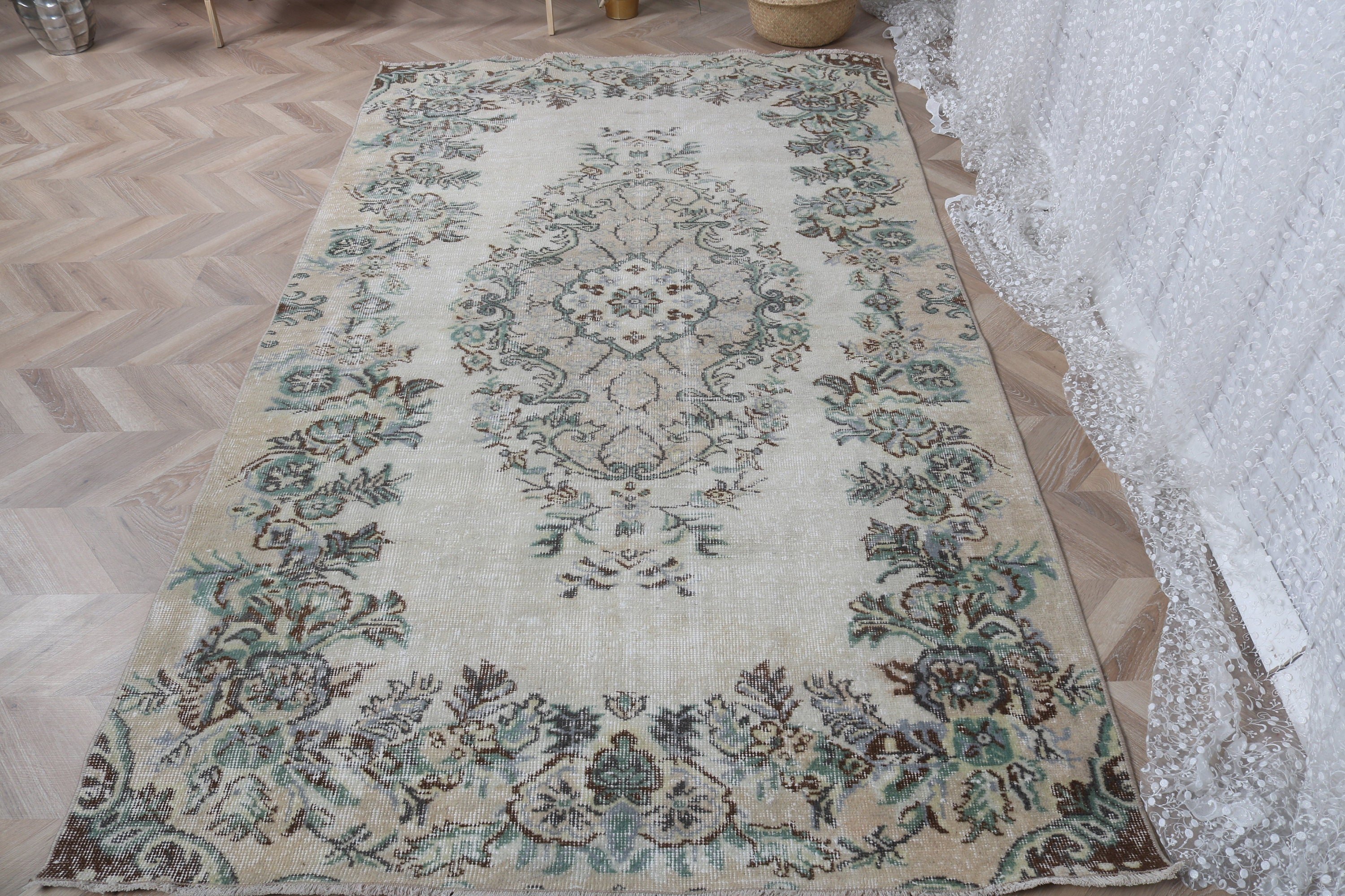 Oushak Halı, Boho Alan Halıları, Kahverengi Fas Halısı, Türk Halıları, Vintage Halılar, Vintage Alan Halısı, Düz Dokuma Halılar, 4,7x7,9 ft Alan Halısı