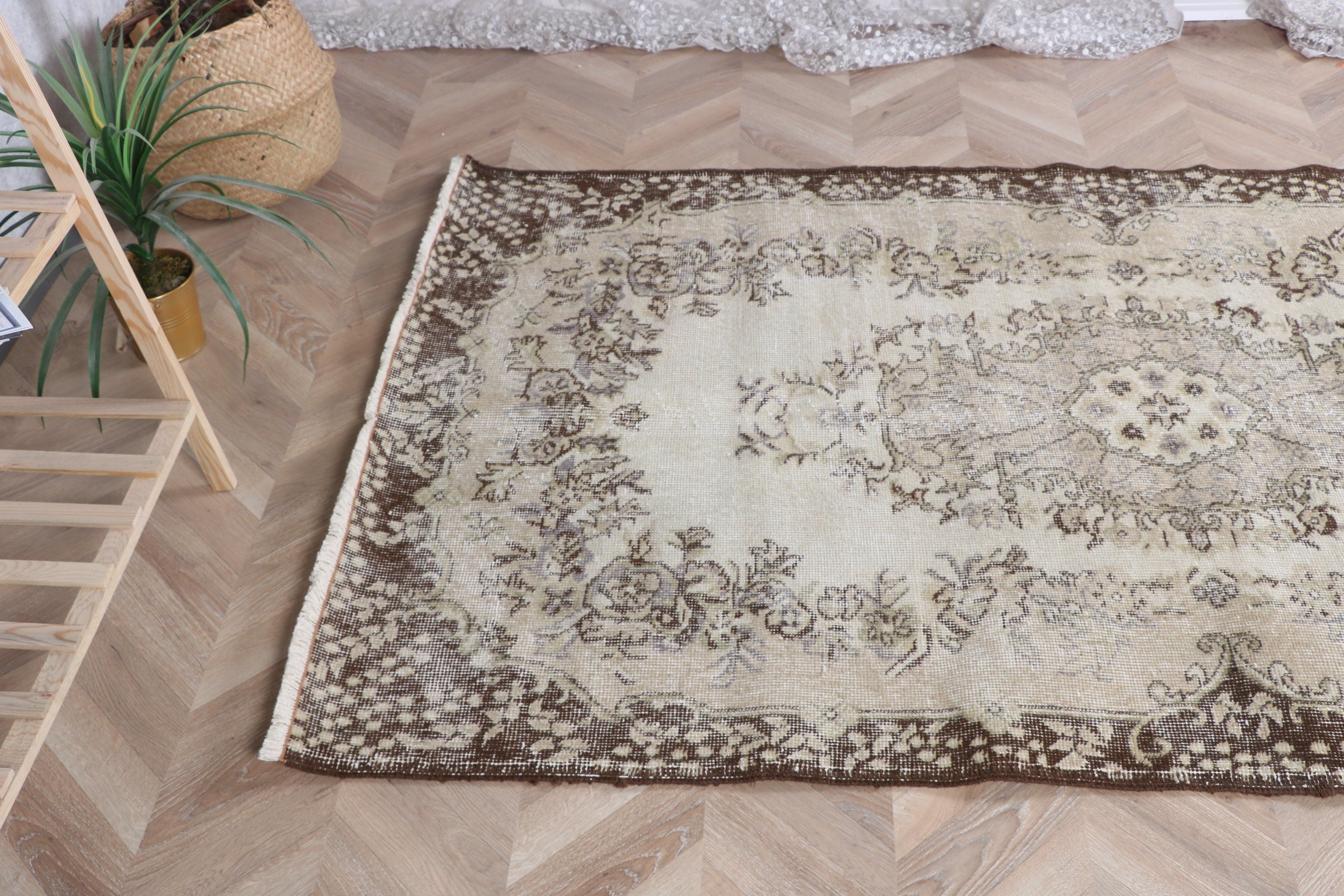 Bej Mutfak Halısı, Vintage Halı, Ev Dekorasyonu Halıları, Düz Dokuma Halılar, 3,9x6,8 ft Alan Halıları, Türk Halısı, Vintage Alan Halıları, Boho Alan Halısı