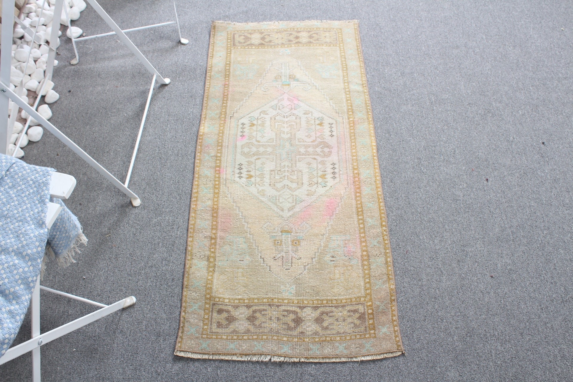 Turkish Rugs, Bathroom Rugs, Moroccan Rug, Beige Floor Rug, Wall Hanging Rug, 1.6x3.8 ft Small Rugs, Vintage Rug, Bedroom Rugs, Natural Rug