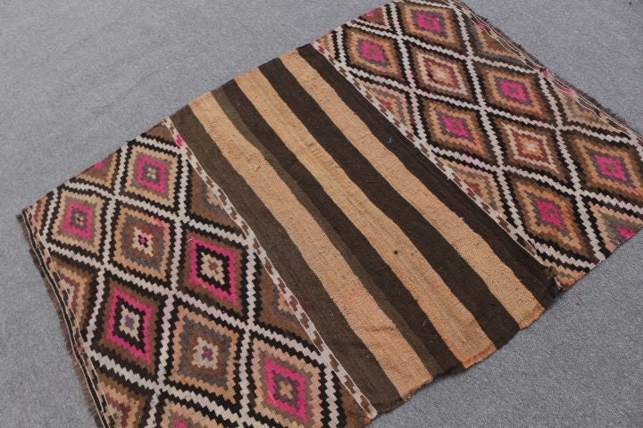 Rugs for Entry, Brown Cool Rug, Kilim, Vintage Rug, Kitchen Rugs, Turkish Rug, 3.7x5.4 ft Accent Rug, Floor Rugs, Boho Rugs, Bedroom Rugs