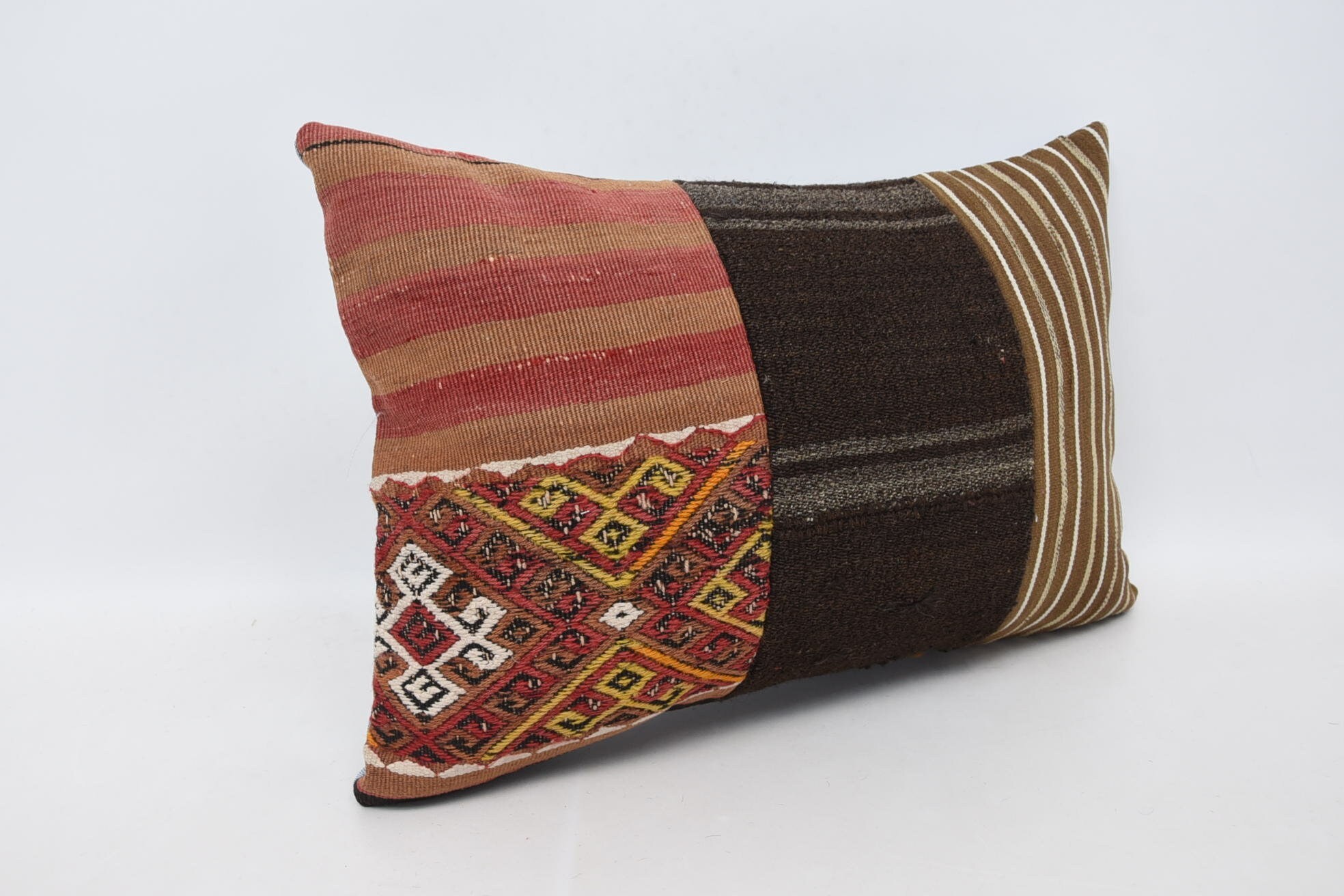 Boho Pillow, Gift Pillow, Turkish Kilim Pillow, 16"x24" Brown Pillow Case, Bolster Pillow Cover, Boho Throw Pillow Cover