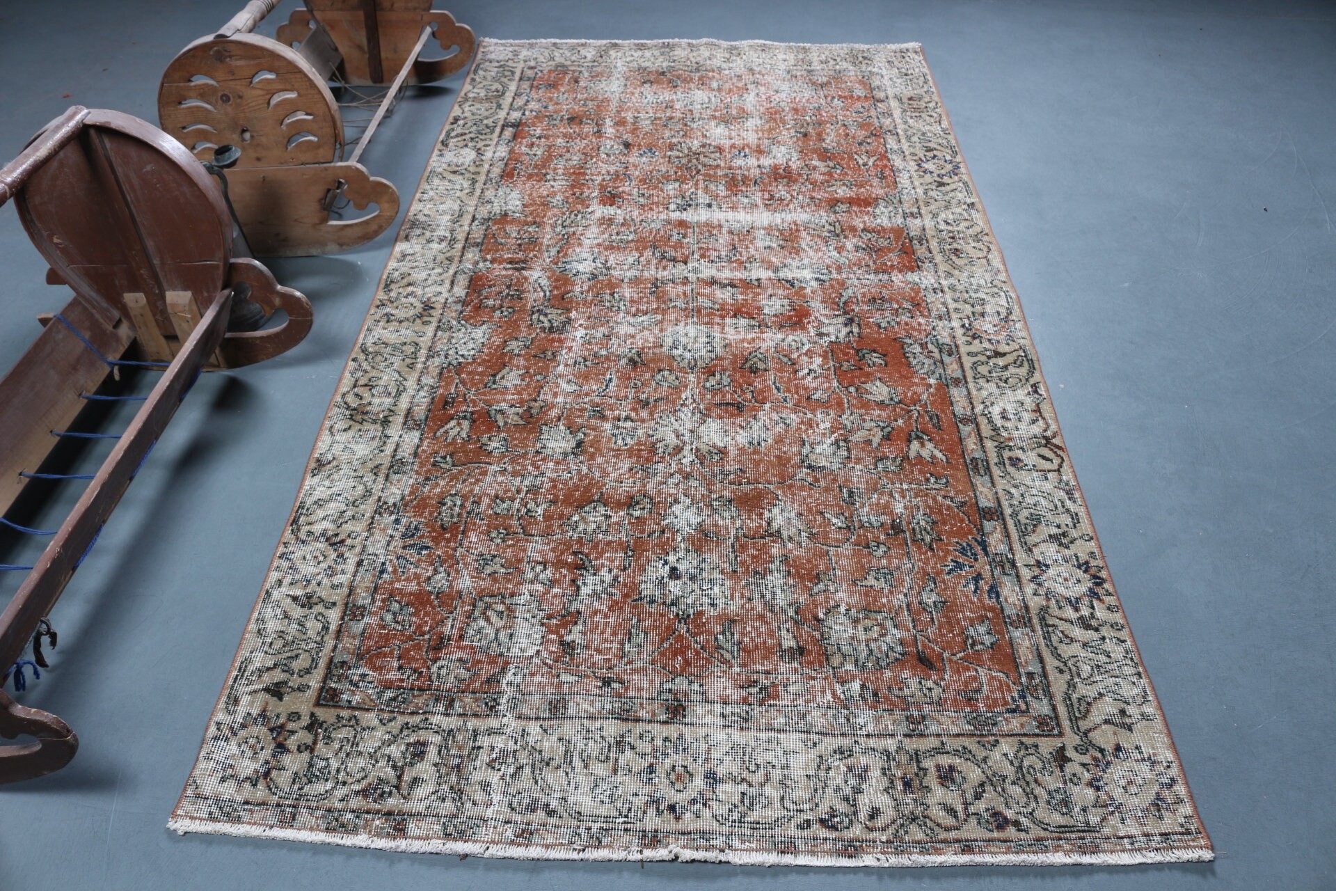 Türk Halısı, 4.5x8.8 ft Alan Halısı, Ev Dekorasyonu Halıları, Kırmızı Yatak Odası Halısı, Zemin Halıları, İç Mekan Halısı, Vintage Halılar, Mutfak Halıları