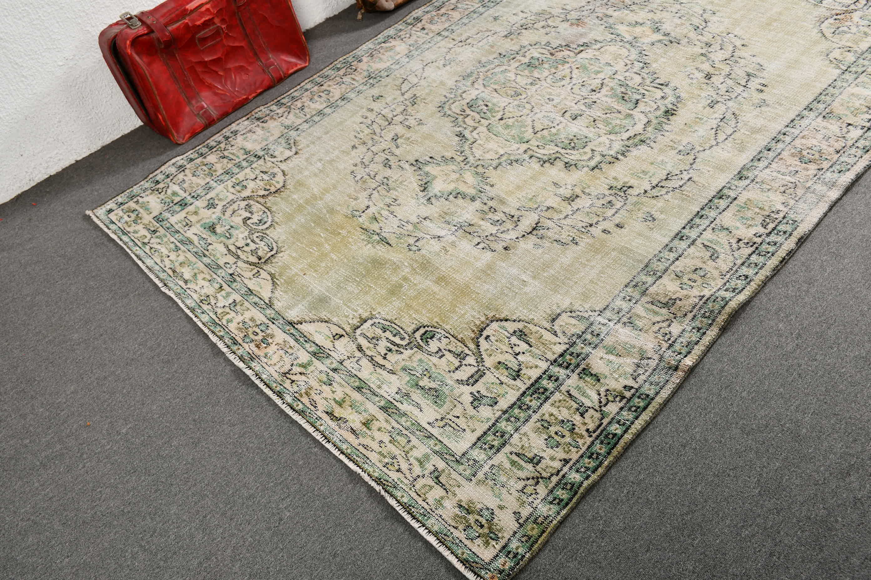 Vintage Halılar, Etnik Halı, Türk Halısı, Yün Halı, Yeşil 5.8x8.7 ft Büyük Halılar, Yatak Odası Halısı, Yatak Odası Halıları, Oturma Odası Halısı