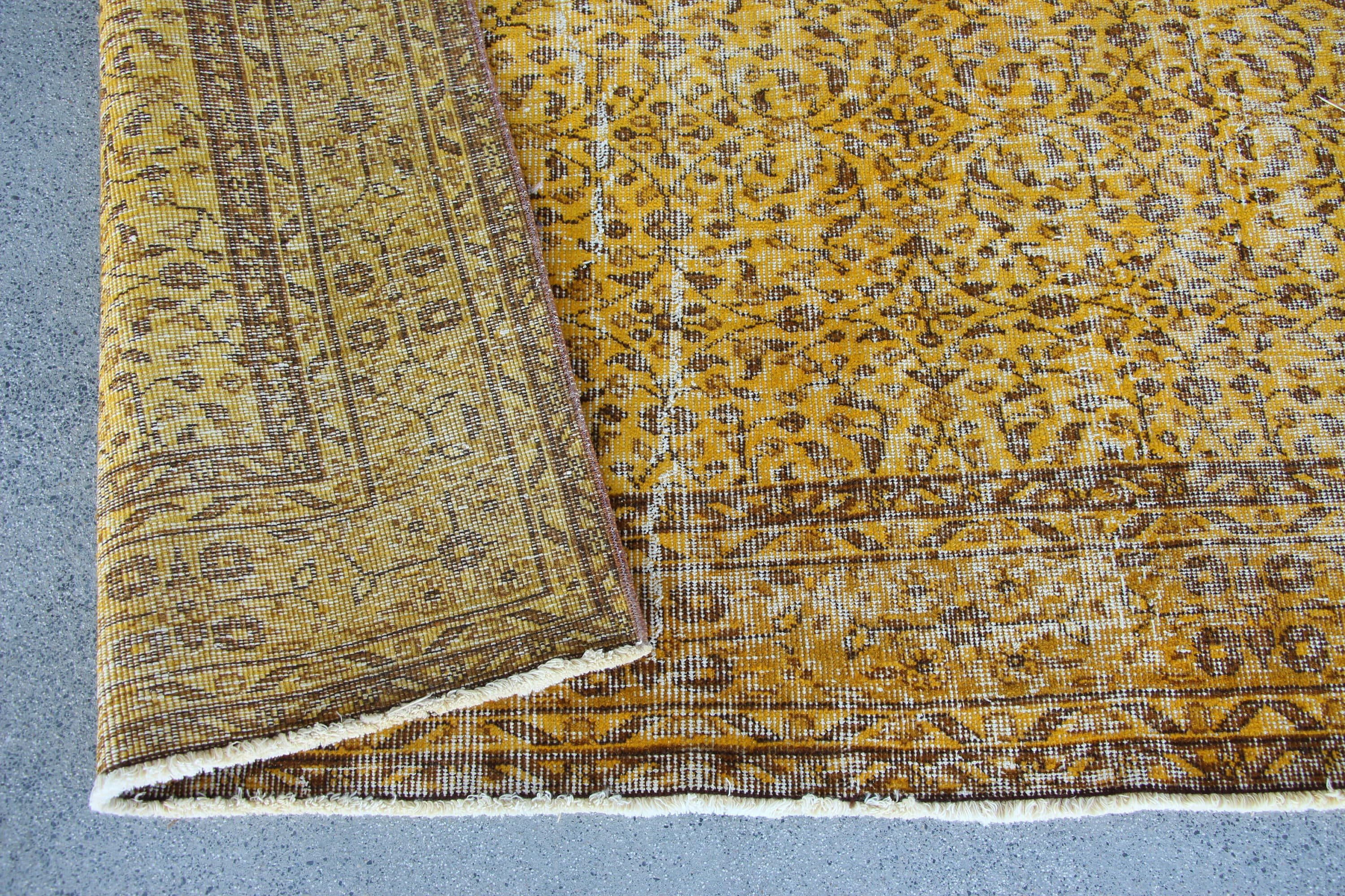 Turkish Rug, Antique Rug, Living Room Rugs, Dining Room Rug, Vintage Rug, Kitchen Rug, 7.1x10.2 ft Oversize Rugs, Yellow Cool Rugs