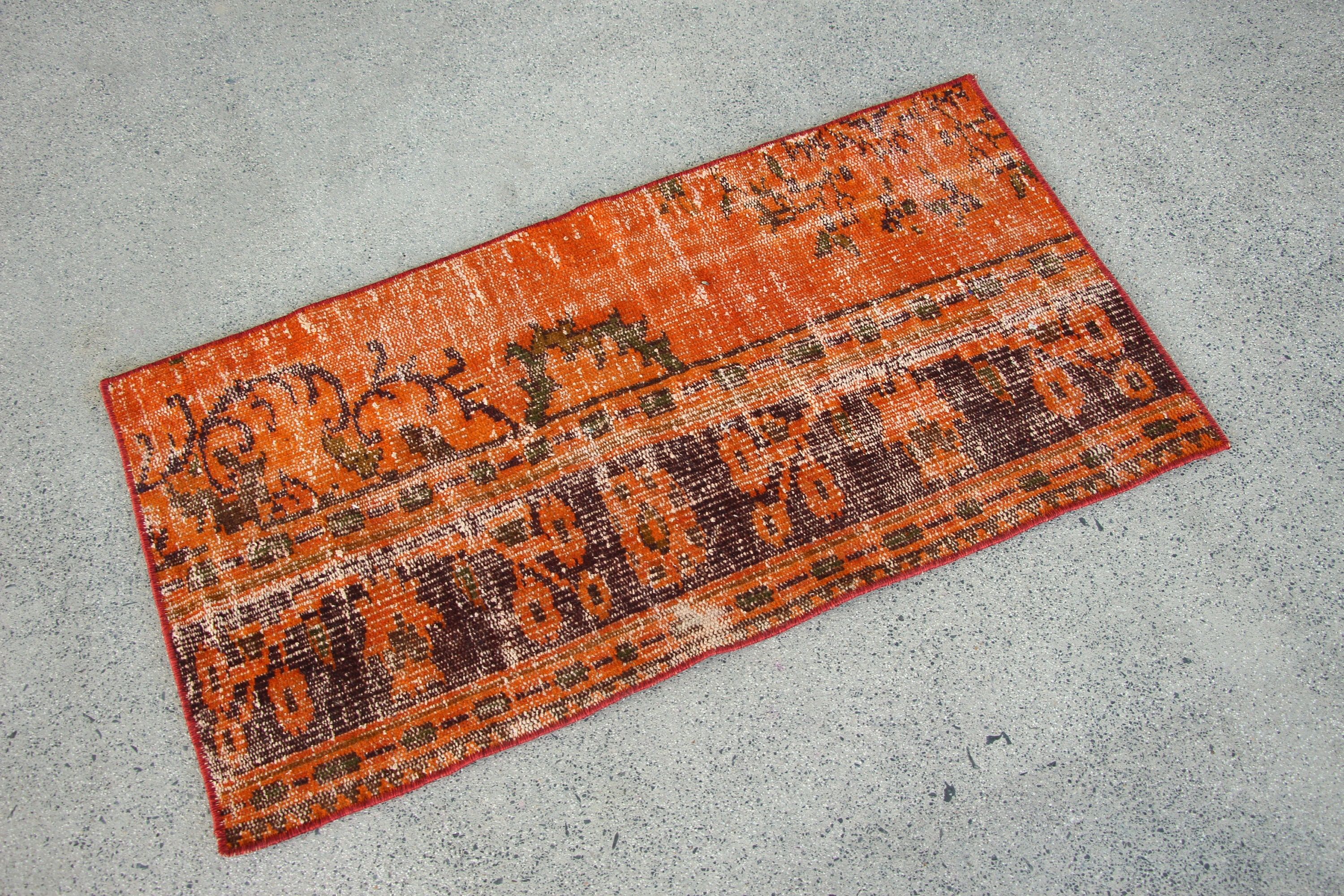 Orange Oriental Rug, Home Decor Rug, Vintage Rug, Moroccan Rugs, Bathroom Rugs, Old Rugs, Car Mat Rug, 1.8x3.4 ft Small Rug, Turkish Rugs