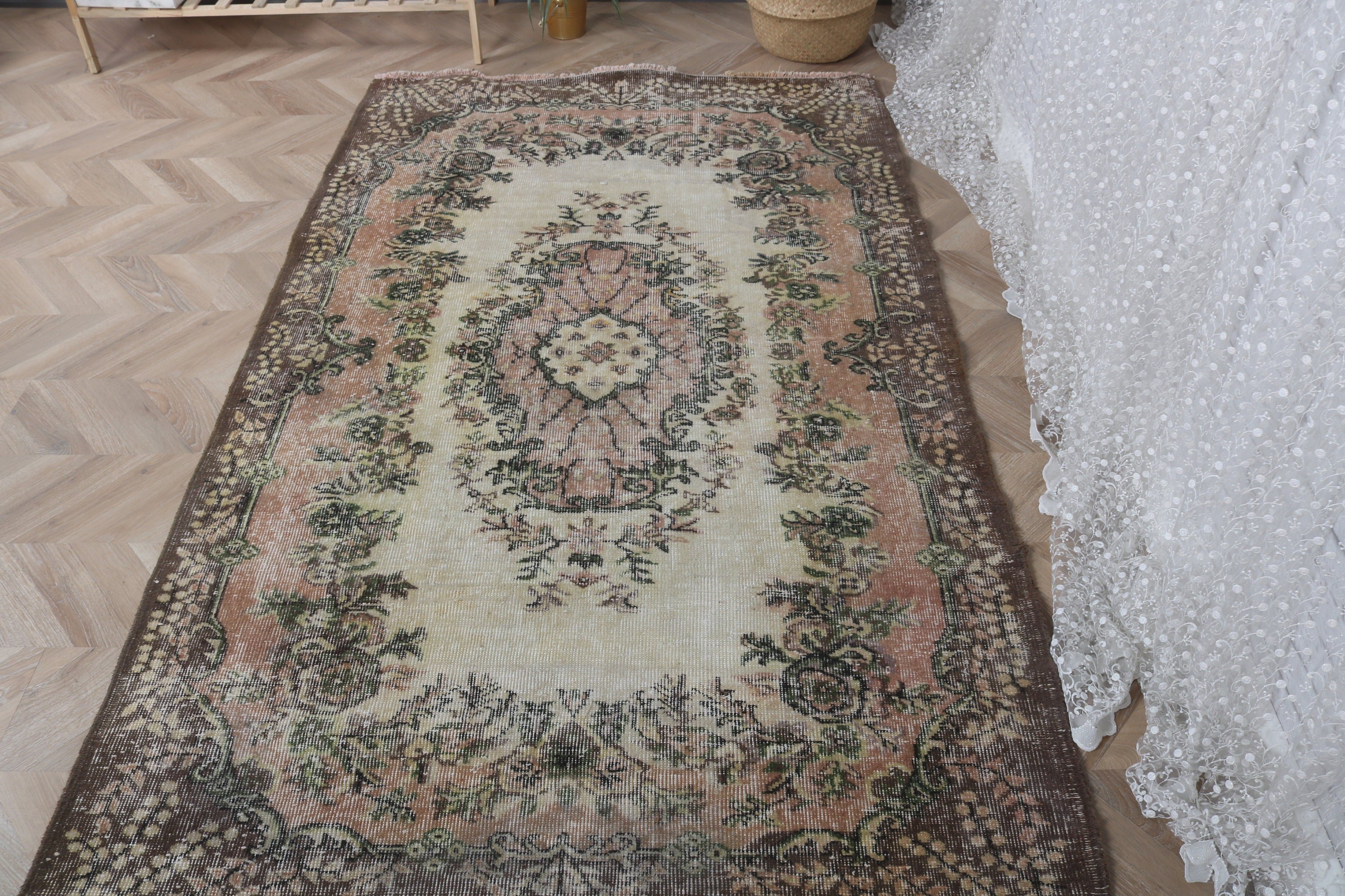 Kahverengi Düz Dokuma Halılar, Vintage Halılar, Boho Halı, Türk Halıları, 4.2x6.9 ft Alan Halısı, Oturma Odası Halıları, Nötr Halı, Vintage Alan Halıları