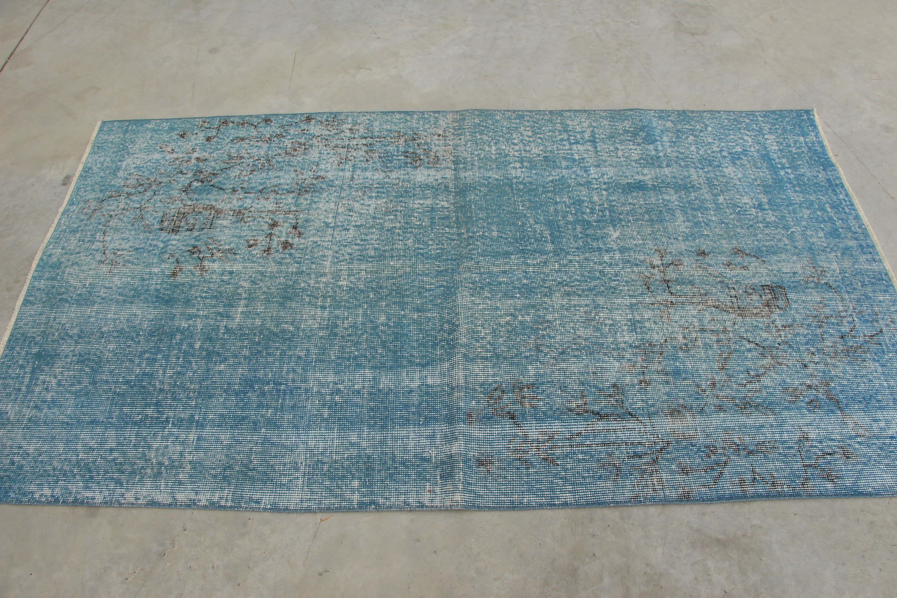 3.6x6.4 ft Accent Rug, Turkish Rug, Vintage Rug, Kitchen Rug, Antique Rug, Blue Moroccan Rugs, Rugs for Kitchen, Bedroom Rug