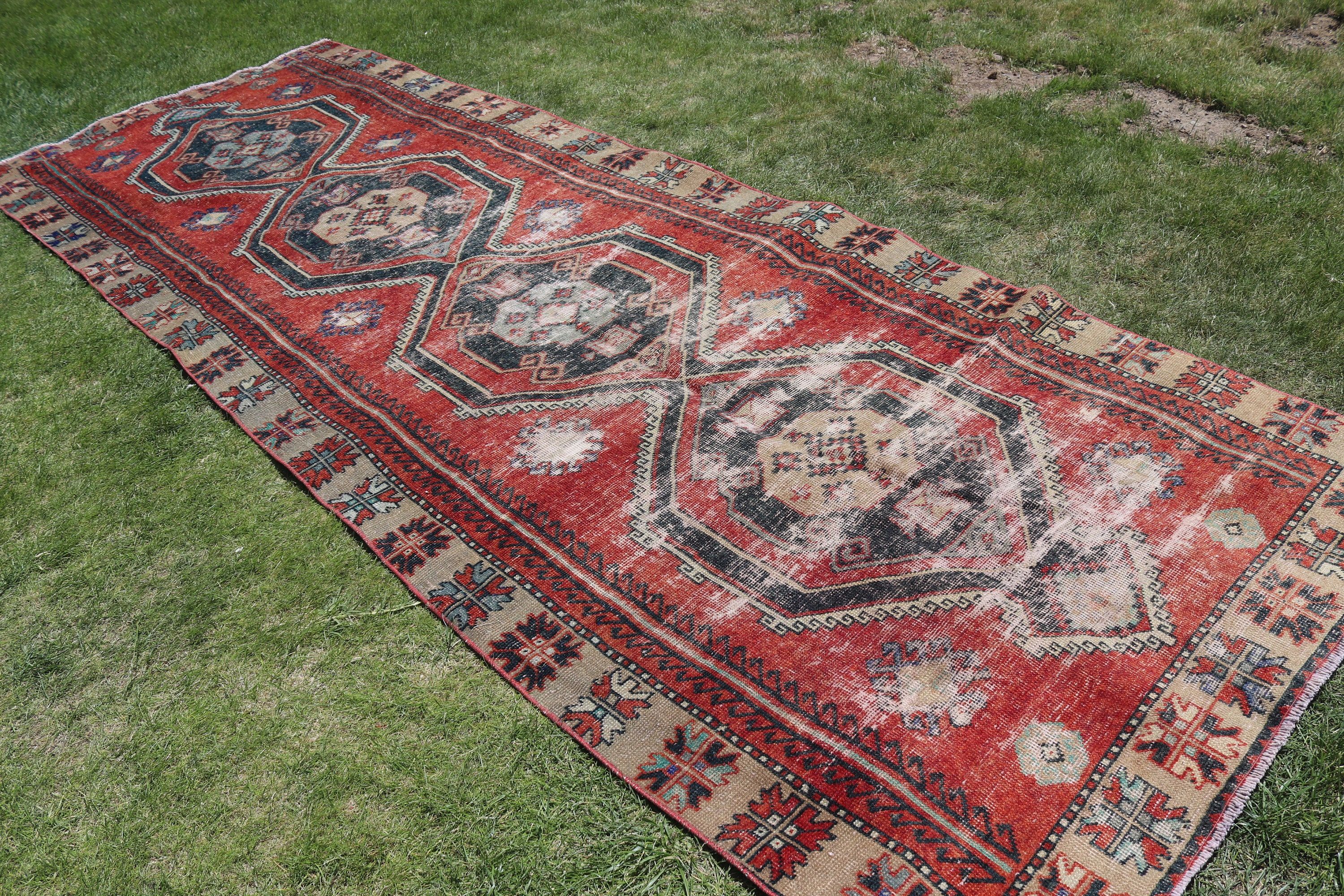 Vintage Runner Halı, Vintage Halı, Uzun Yolluk Halı, Türk Halısı, Mutfak Halısı, Bildiri Halısı, Turuncu Oushak Halıları, 4.4x12.4 ft Runner Halısı