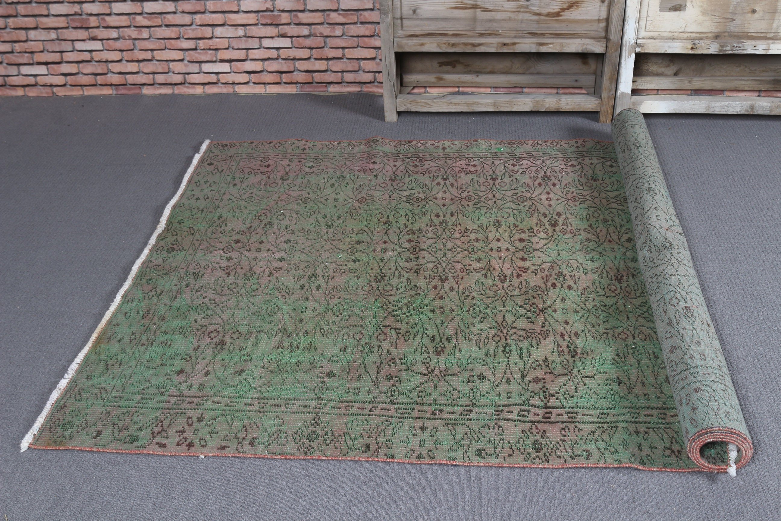 Aztek Halısı, Oturma Odası Halıları, Salon Halısı, Yeşil 4.8x8.9 ft Büyük Halı, Fas Halısı, Türk Halısı, Vintage Halı, Yatak Odası Halıları