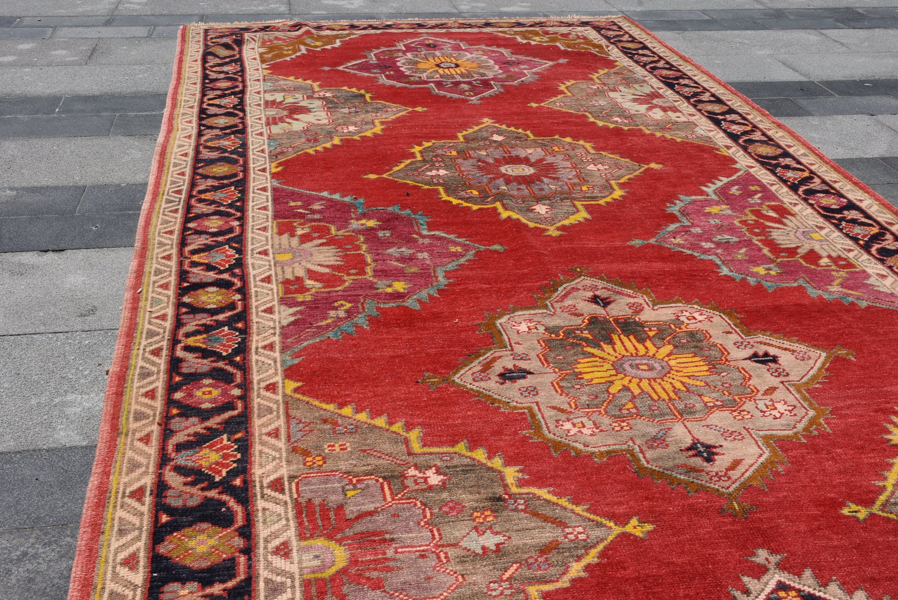 Yün Halı, Vintage Halılar, 5.1x11.5 ft Büyük Halı, Türk Halısı, Oturma Odası Halıları, Yurt Halısı, Kırmızı Ev Dekor Halısı, Anadolu Halıları, Yemek Odası Halısı