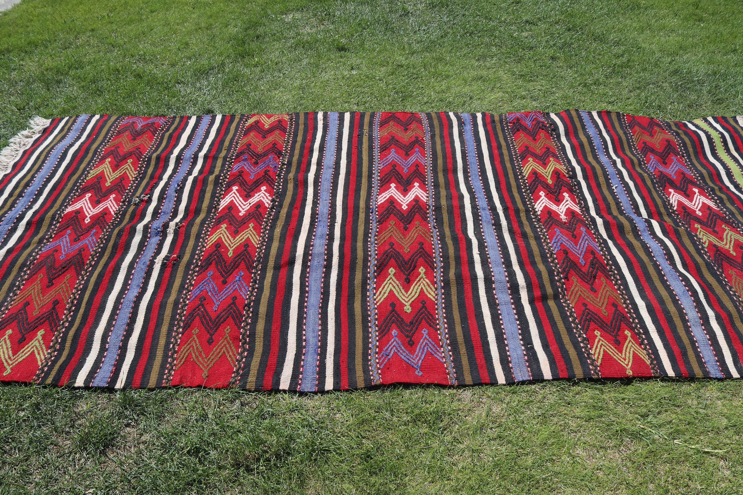 Vintage Rugs, Salon Rugs, Boho Rug, Kilim, Turkish Rugs, 4.8x11.4 ft Large Rug, Red Modern Rug, Kitchen Rug, Office Rugs, Large Oushak Rugs