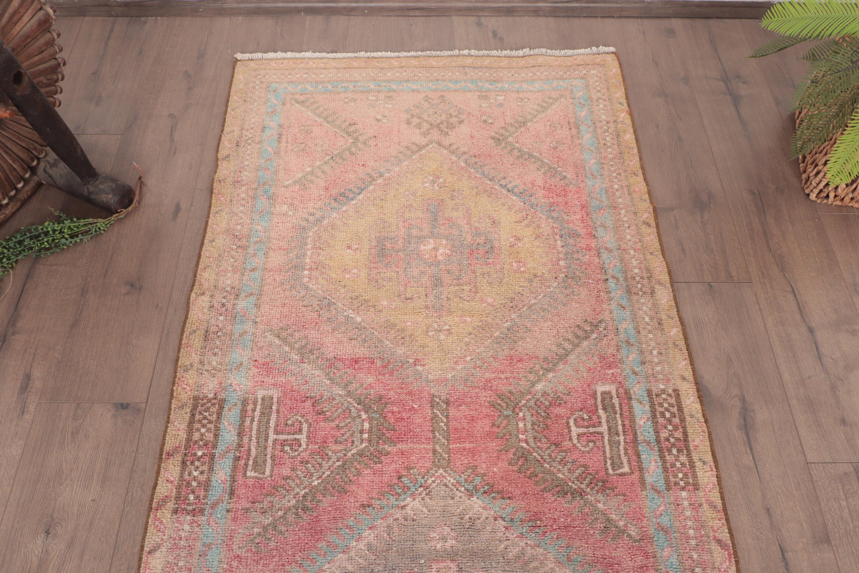 Vintage Halı, Runner Halıları, Türk Halısı, 3.1x8.7 ft Runner Halıları, Düz Dokuma Halılar, Pembe Açıklama Halısı, Koridor Halıları, Antika Halılar