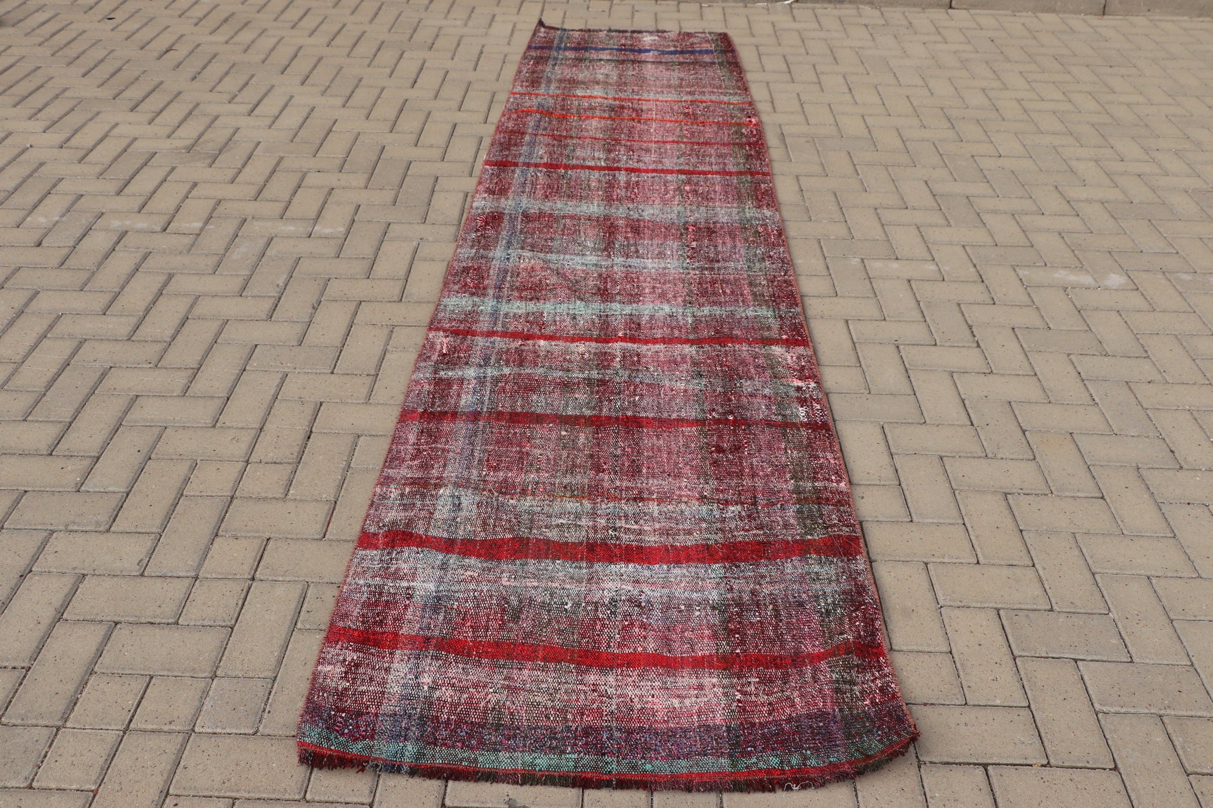 Pink Oushak Rug, Turkish Rugs, 3.1x11.2 ft Runner Rug, Corridor Rug, Vintage Rug, Moroccan Rug, Hallway Rugs, Kilim, Muted Rugs, Floor Rugs