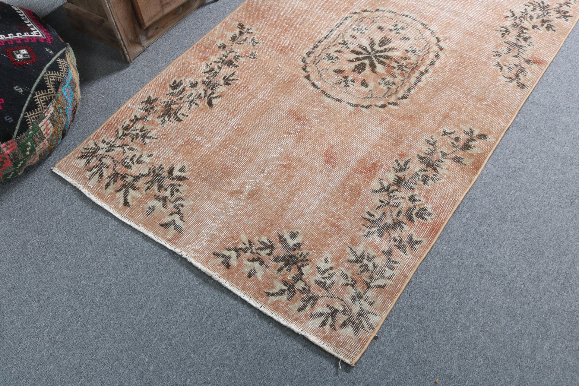 Neutral Rug, Floor Rug, Decorative Rugs, Statement Rugs, Orange Wool Rugs, Turkish Rugs, Kitchen Rug, 3.4x6 ft Accent Rug, Vintage Rugs