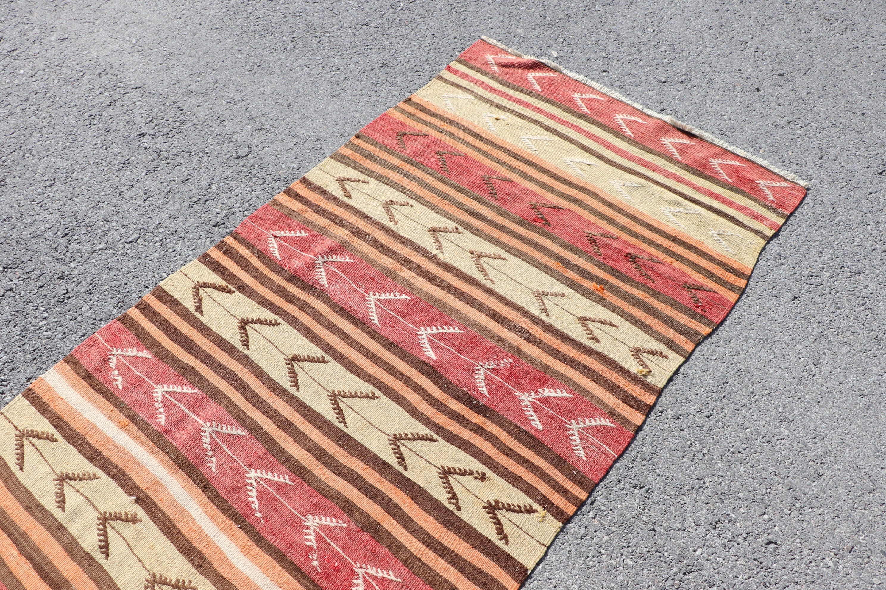 Vintage Rug, Aztec Rug, 3.1x12.5 ft Runner Rug, Stair Rug, Turkish Rug, Kilim, Corridor Rug, Beige Moroccan Rug, Oriental Rug