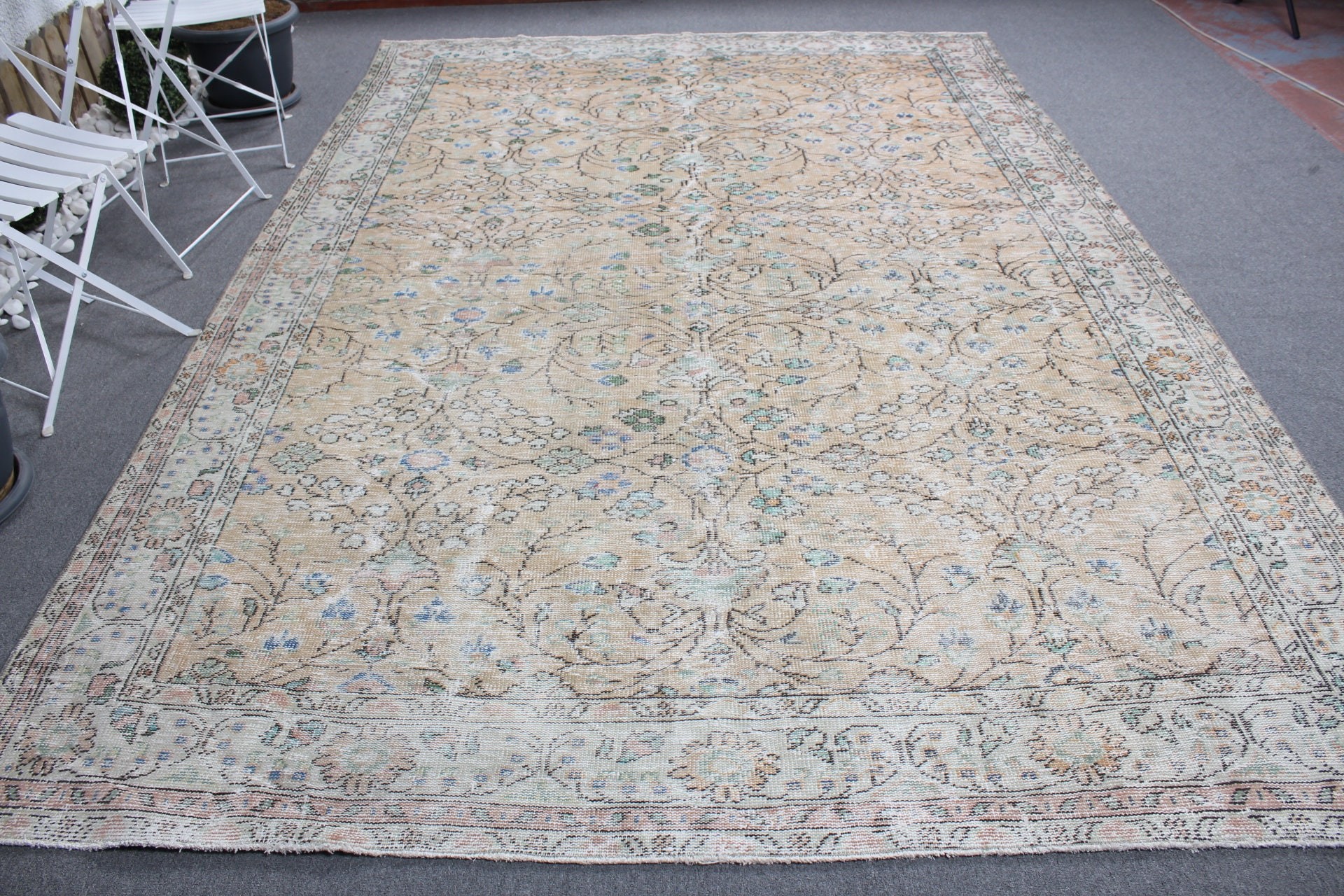 Turuncu Oryantal Halı, Etnik Halılar, Vintage Halı, Yemek Odası Halıları, Salon Halısı, 7.6x11 ft Büyük Boy Halılar, Oryantal Halı, Havalı Halı, Türk Halıları