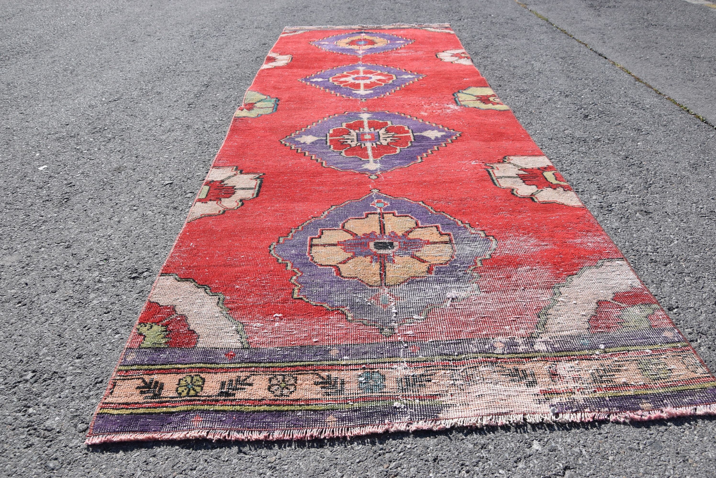 Old Rug, Rugs for Hallway, Turkish Rug, Vintage Rugs, Oriental Rug, Stair Rugs, Red Kitchen Rugs, Home Decor Rug, 3.2x9.7 ft Runner Rugs