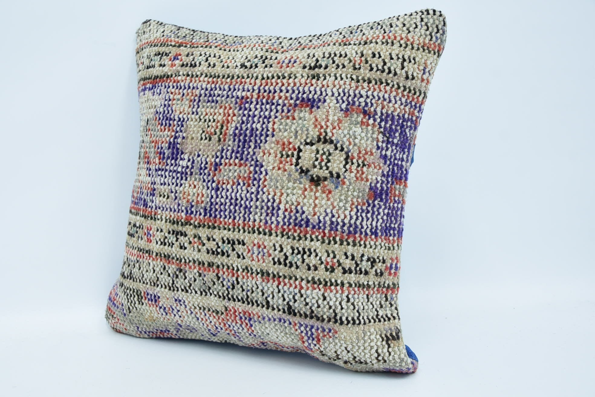 Oryantal Yastık, İç Tasarım Yastık, Türk Kilim Yastık, El Yapımı Kilim Yastık, 16"x16" Mavi Kırlent, Etnik Kırlent Kılıfı