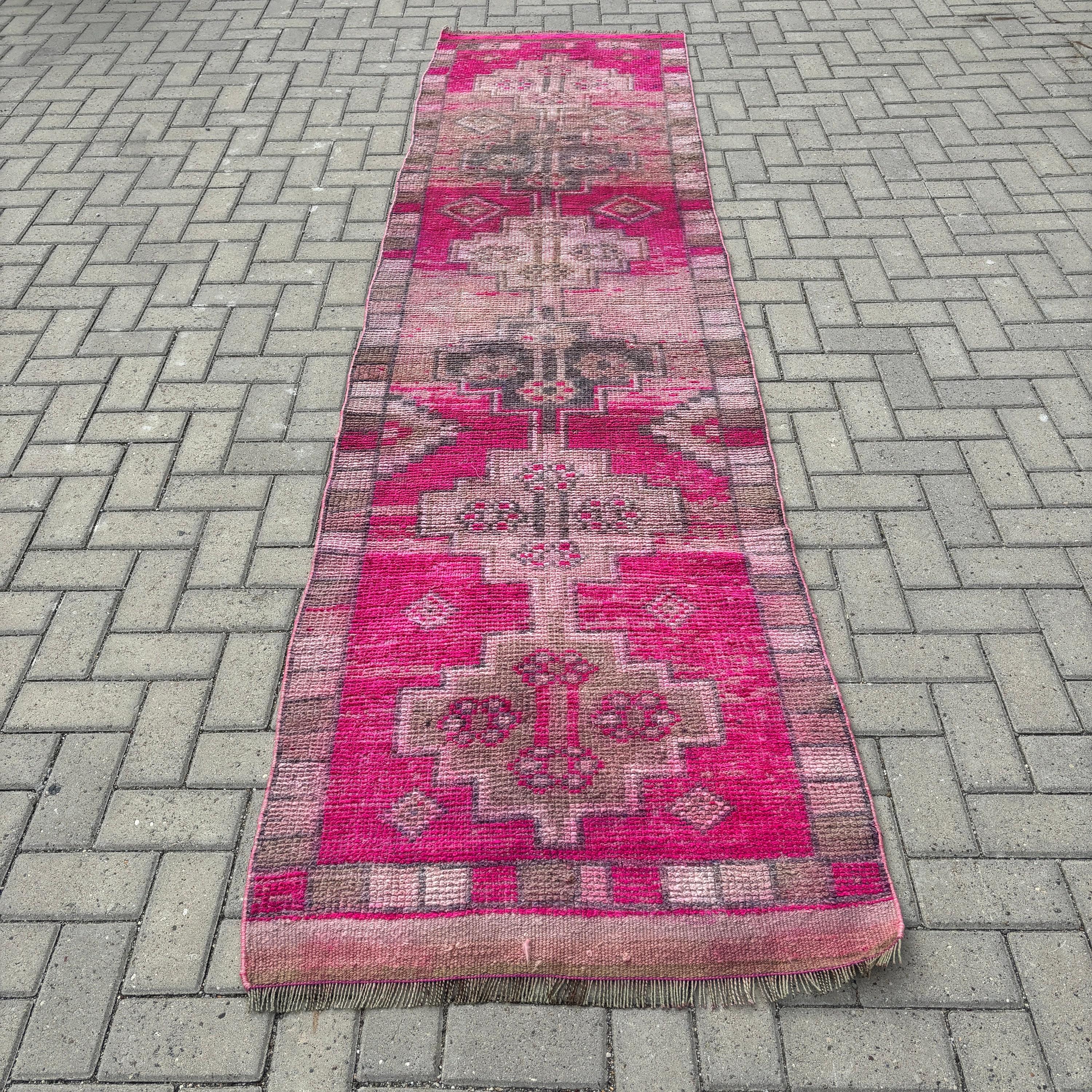 Kitchen Rugs, Rugs for Corridor, Turkish Rugs, Oushak Rugs, Pink Neutral Rug, Beni Ourain Runner Rug, 2.9x11.1 ft Runner Rug, Vintage Rug