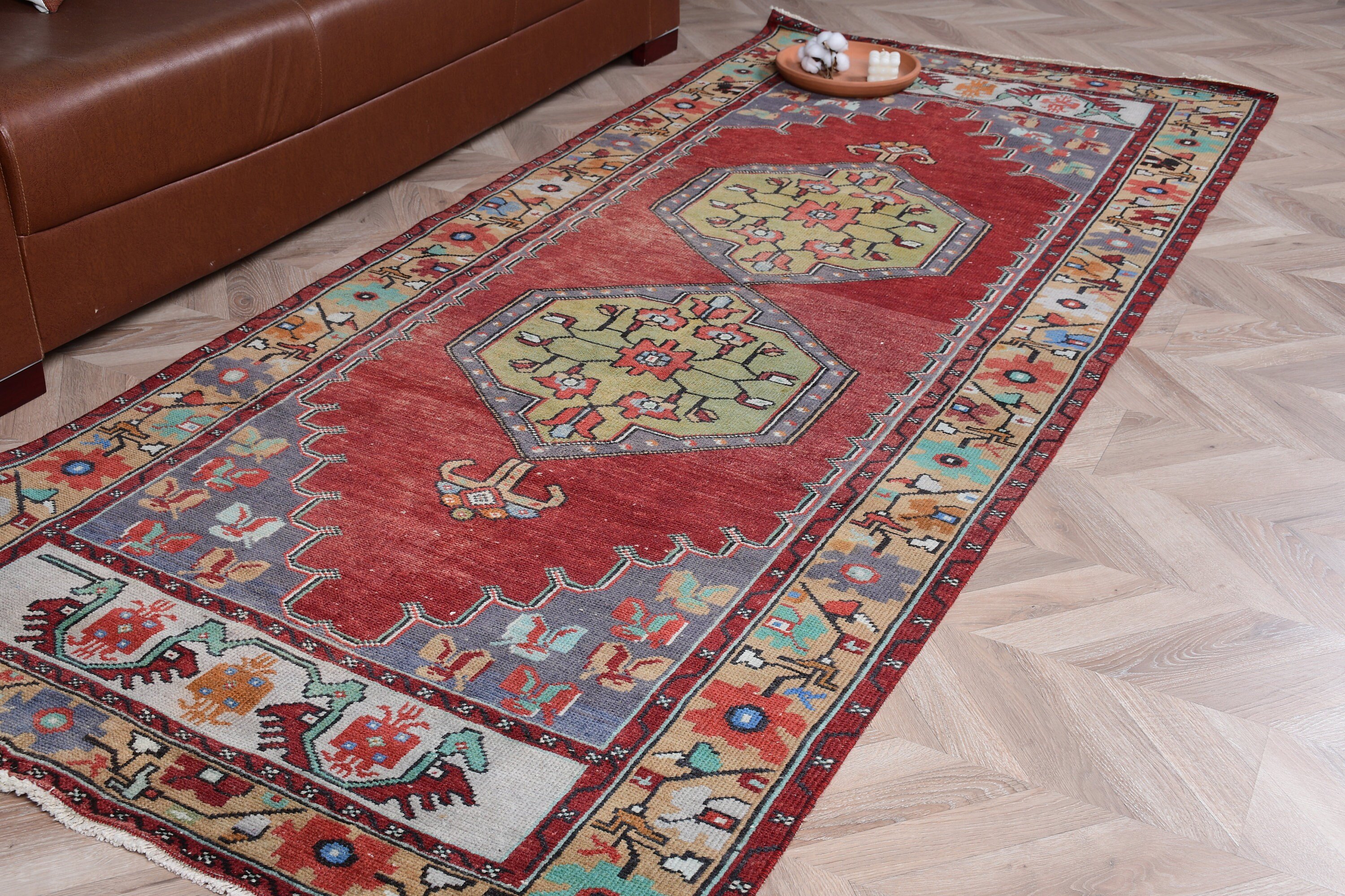 Vintage Rugs, Floor Rug, Rugs for Kitchen, Wool Rug, 3.7x8.8 ft Area Rugs, Turkish Rug, Red Antique Rug, Home Decor Rug, Dining Room Rugs