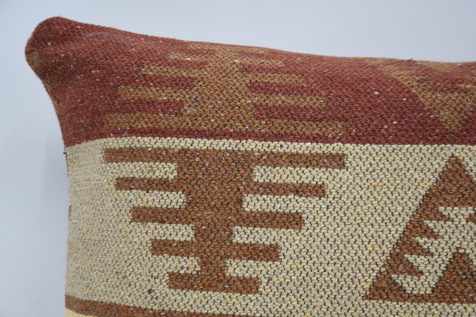 Pastel Cushion Case, Handmade Kilim Cushion, 16"x24" Red Pillow, Vintage Kilim Pillow, Bolster Throw Cushion, Turkish Kilim Pillow
