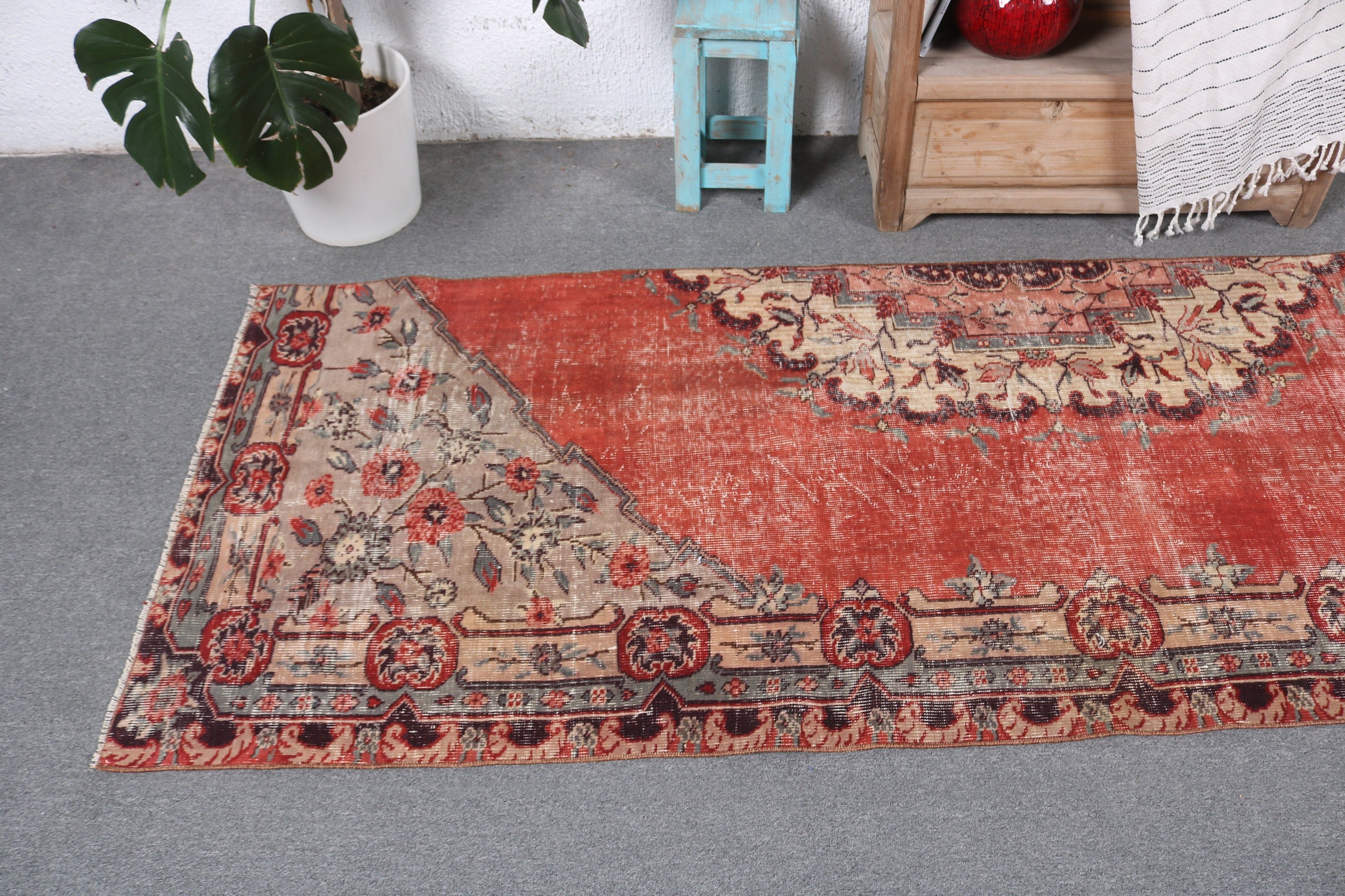 Vintage Runner Rugs, Wool Rugs, 2.9x8.7 ft Runner Rugs, Geometric Rugs, Red Oriental Rugs, Vintage Rugs, Turkish Rug, Corridor Rug