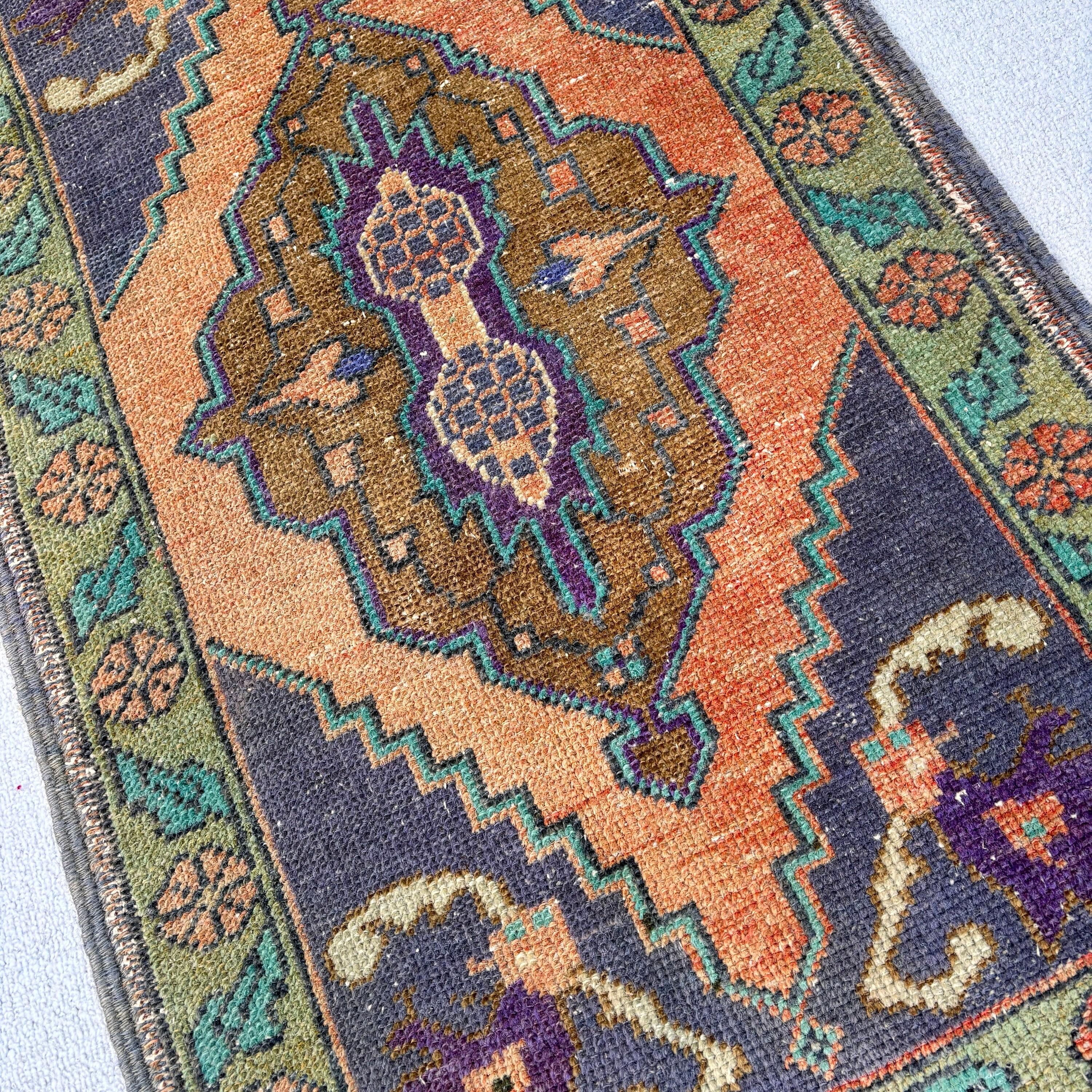 Antika Halı, Mutfak Halısı, 2x3,3 ft Küçük Halı, Türk Halıları, Yatak Odası Halısı, Vintage Halılar, Turuncu Modern Halı, Mutfak Halıları, Yer Halıları