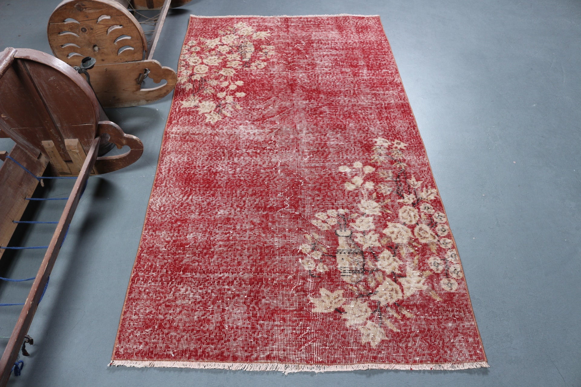 Red Oriental Rug, Rugs for Nursery, Turkish Rugs, Vintage Rug, 3.5x6.6 ft Accent Rug, Oushak Rug, Nursery Rug, Bedroom Rug, Wool Rug