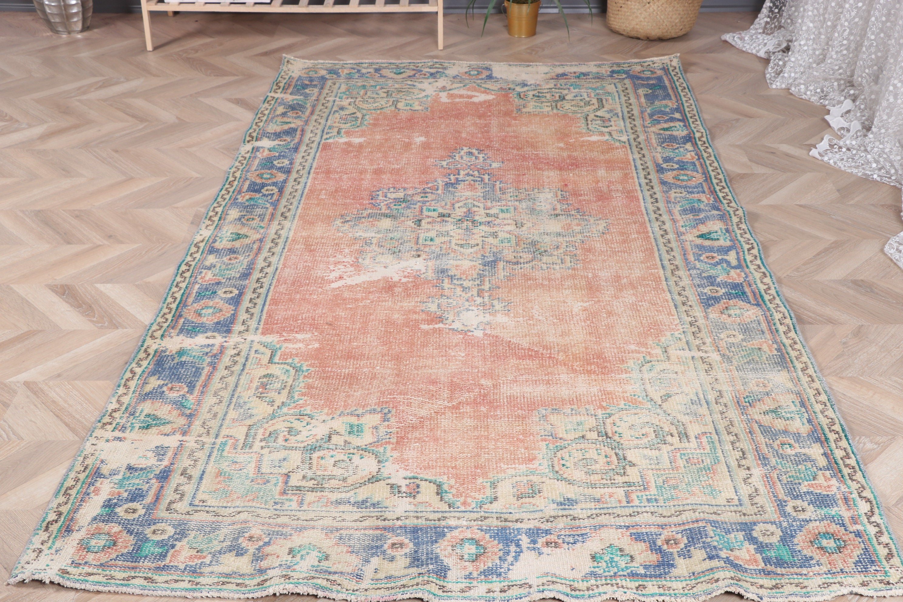 4.7x7.9 ft Area Rug, Turkish Rug, Office Rugs, Kitchen Rug, Blue Anatolian Rug, Floor Rugs, Vintage Rugs, Living Room Rugs