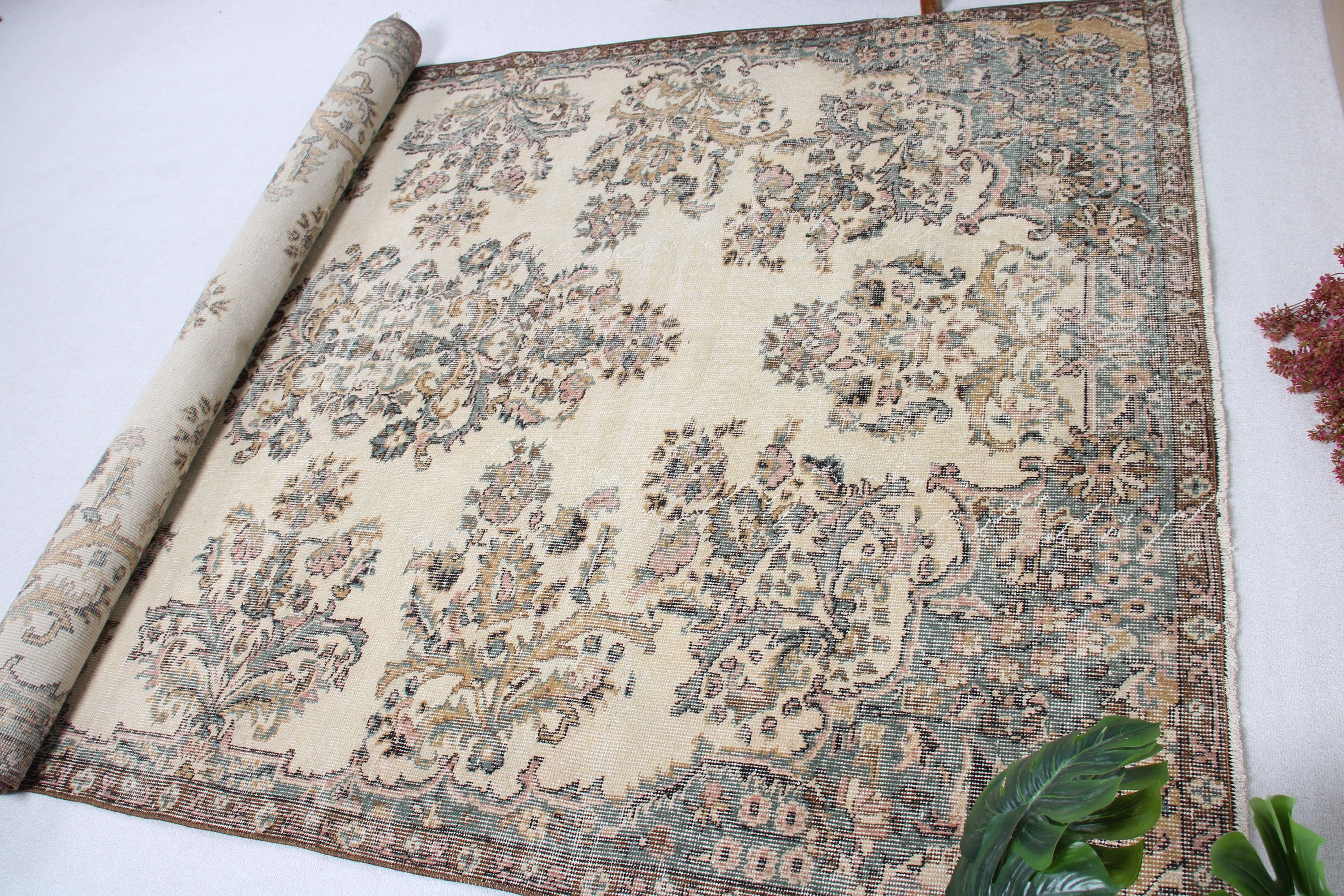 Büyük Boho Halıları, 6x9,2 ft Büyük Halılar, Anadolu Halısı, Vintage Halı, Mutfak Halıları, Türk Halıları, Oturma Odası Halıları, Bej Oushak Halıları