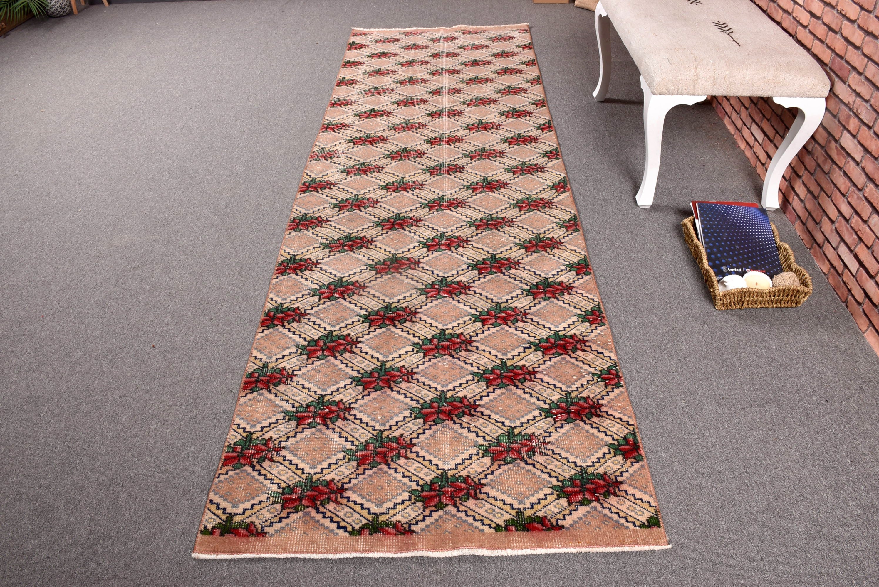 Türk Halıları, Fas Halıları, Uzun Yolluk Halıları, Yer Halıları, 3x9.5 ft Runner Halıları, Vintage Halılar, Runner Halıları, Kahverengi Geometrik Halılar