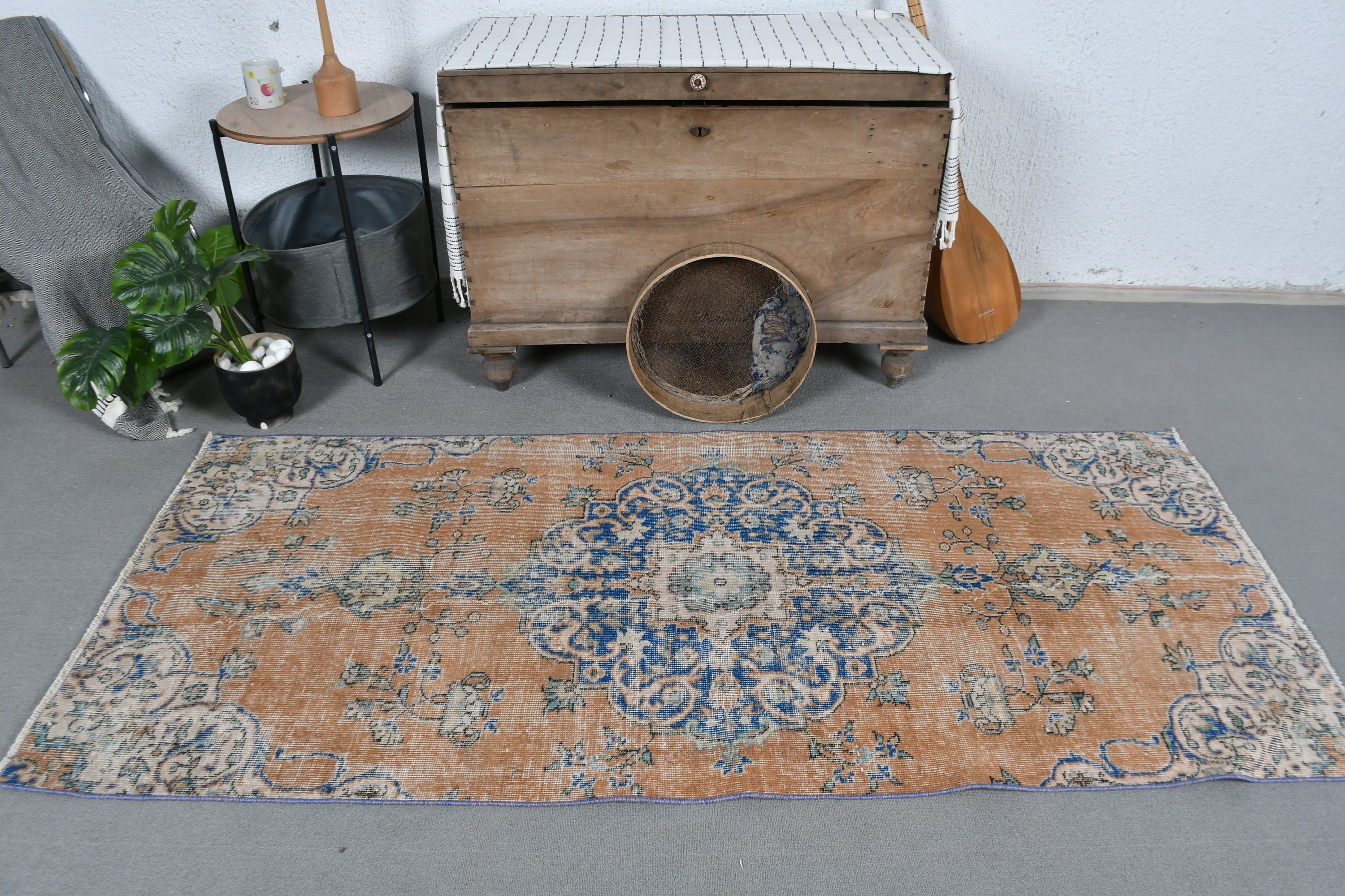 Entry Rug, Vintage Rug, Turkish Rug, 3.1x7.1 ft Accent Rugs, Retro Rugs, Brown Kitchen Rugs, Kitchen Rug, Oushak Rugs, Rugs for Kitchen