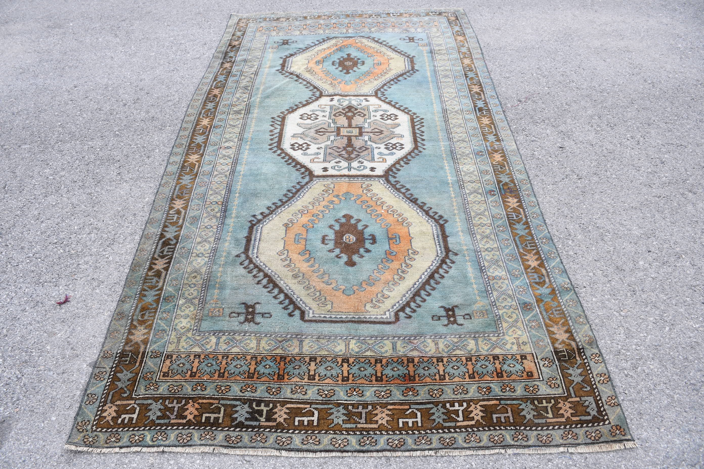 Turkish Rug, Moroccan Rug, Rugs for Salon, Bedroom Rug, Vintage Rug, Green Wool Rug, Salon Rugs, Dining Room Rugs, 4.7x9.2 ft Large Rug