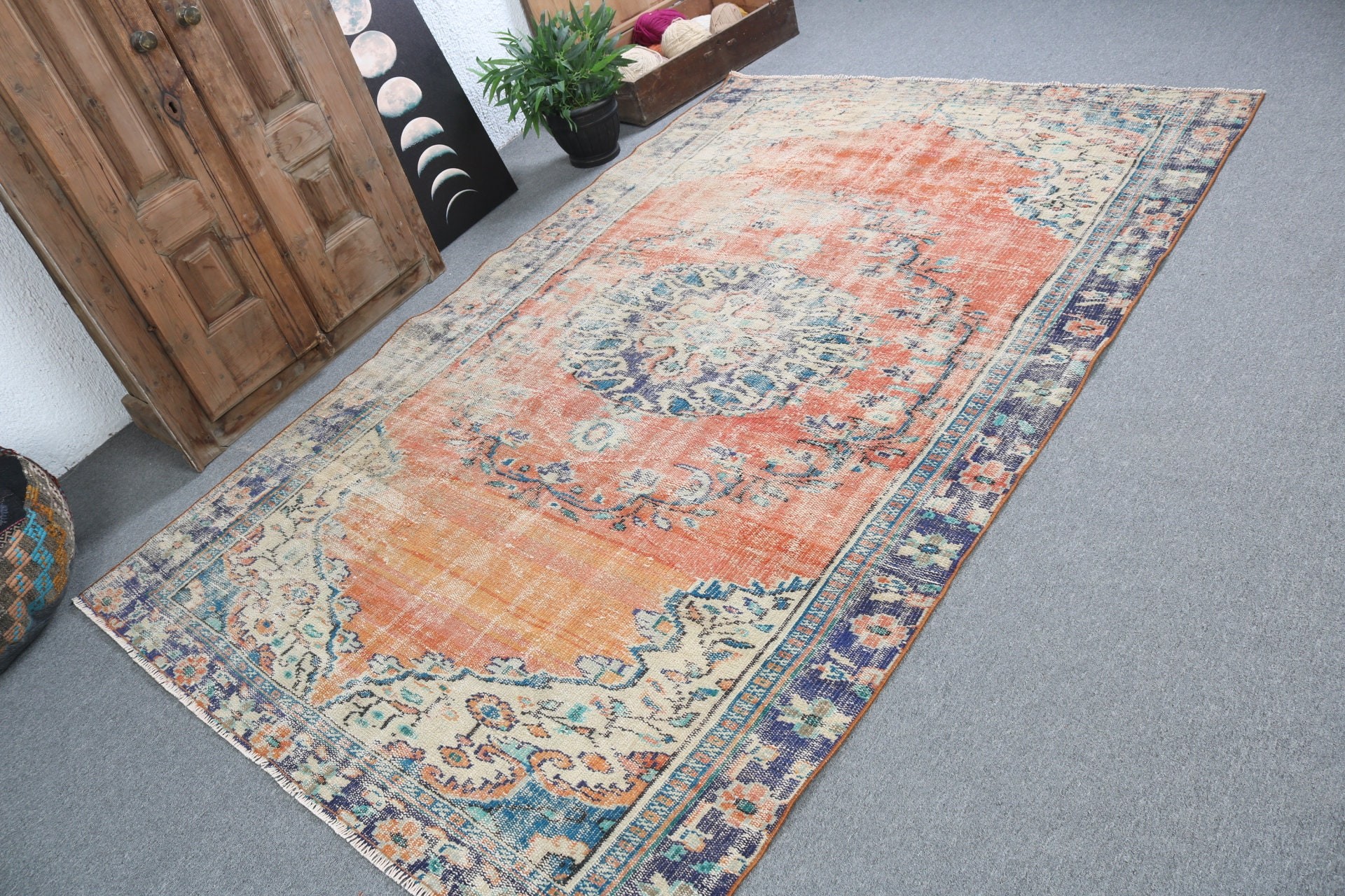 Büyük Boho Halıları, Oushak Halıları, Türk Halıları, Kırmızı Antika Halılar, 5,2x8 ft Büyük Halı, Vintage Halı, Büyük Yün Halı Halıları, Salon Halıları, Modern Halı