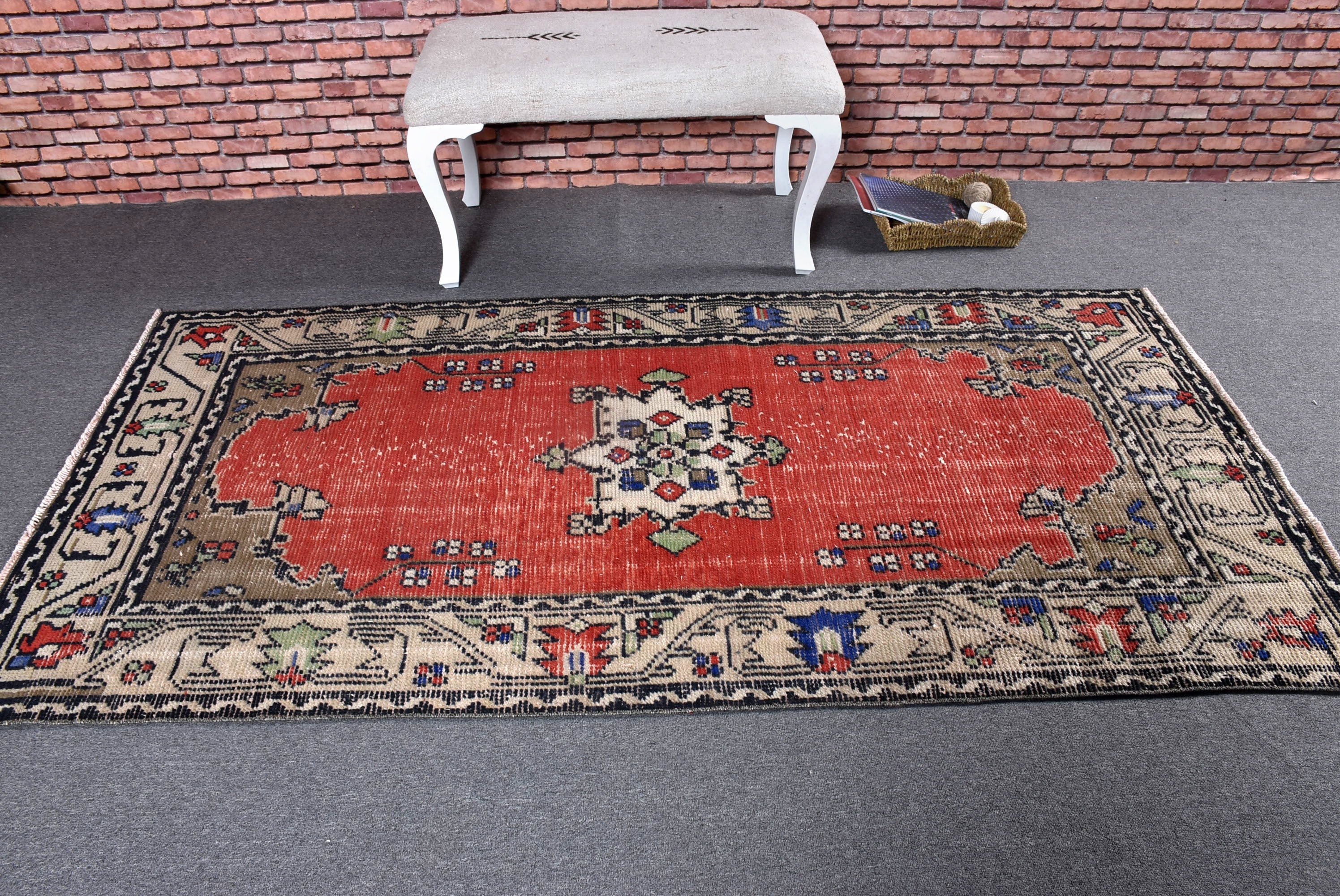 Boho Area Rugs, Turkish Rug, Luxury Rug, Vintage Rugs, Beige Statement Rug, Home Decor Rugs, Rugs for Indoor, 3.7x7.4 ft Area Rug