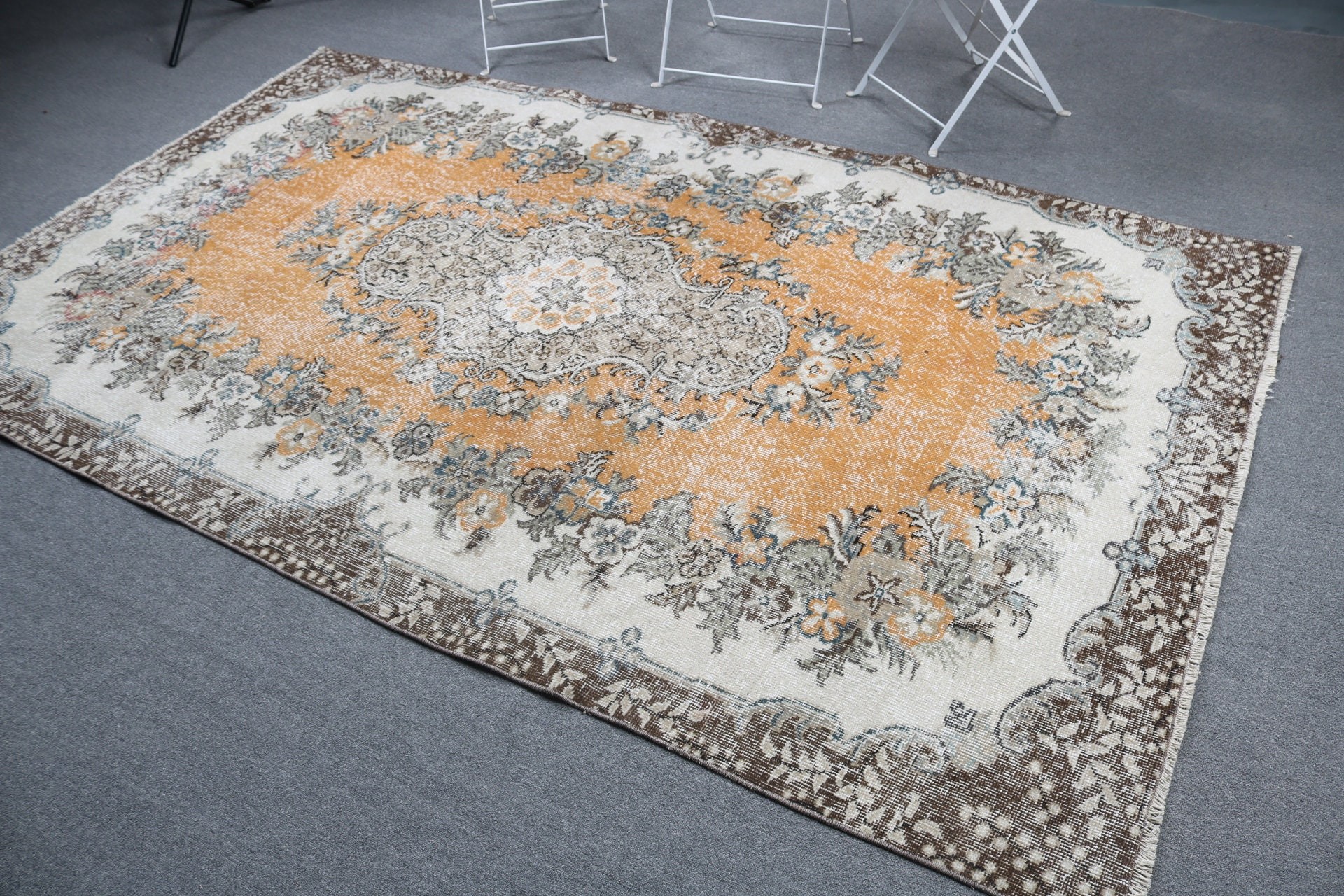 5.3x9 ft Large Rugs, Dining Room Rug, Vintage Rug, Turkish Rugs, Kitchen Rug, Orange Statement Rug, Handmade Rug, Salon Rugs