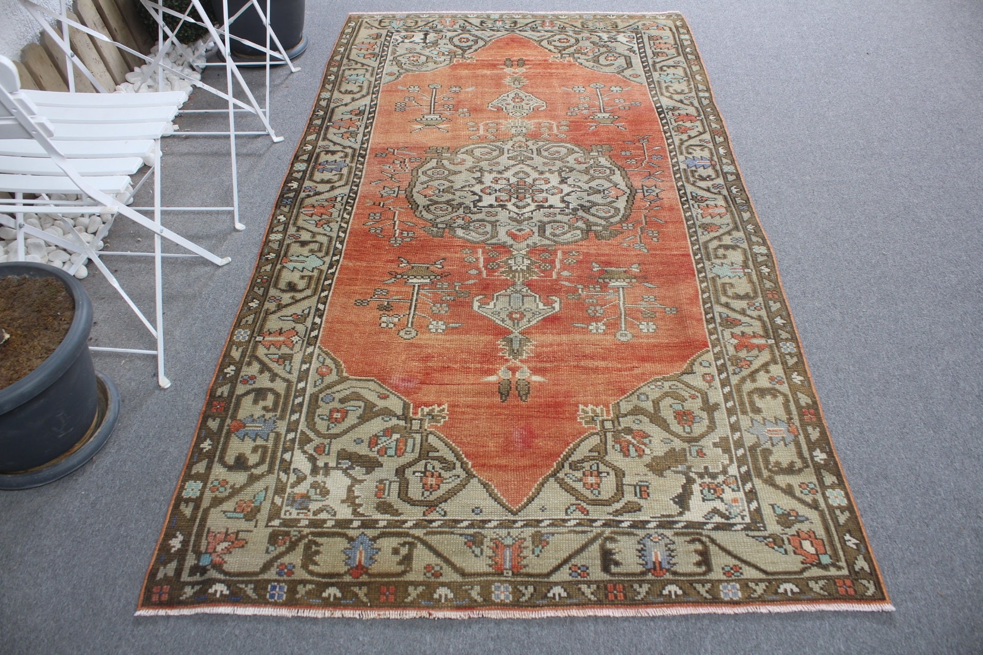 Floor Rug, Turkish Rug, Turkey Rug, Bedroom Rug, Red Home Decor Rug, Moroccan Rugs, 4.3x7.9 ft Area Rug, Vintage Rug, Rugs for Dining Room